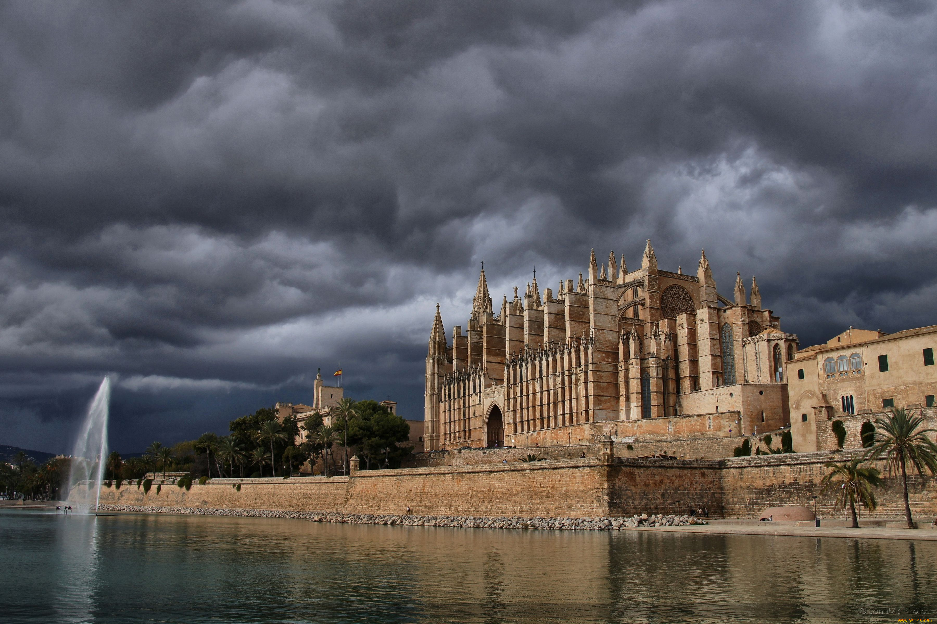 sa, calatrava, palma, balearic, islands, spain, города, католические, соборы, костелы, аббатства, собор, ла, сеу, испания, балеарские, острова, пальма-де-майорка, фонтан