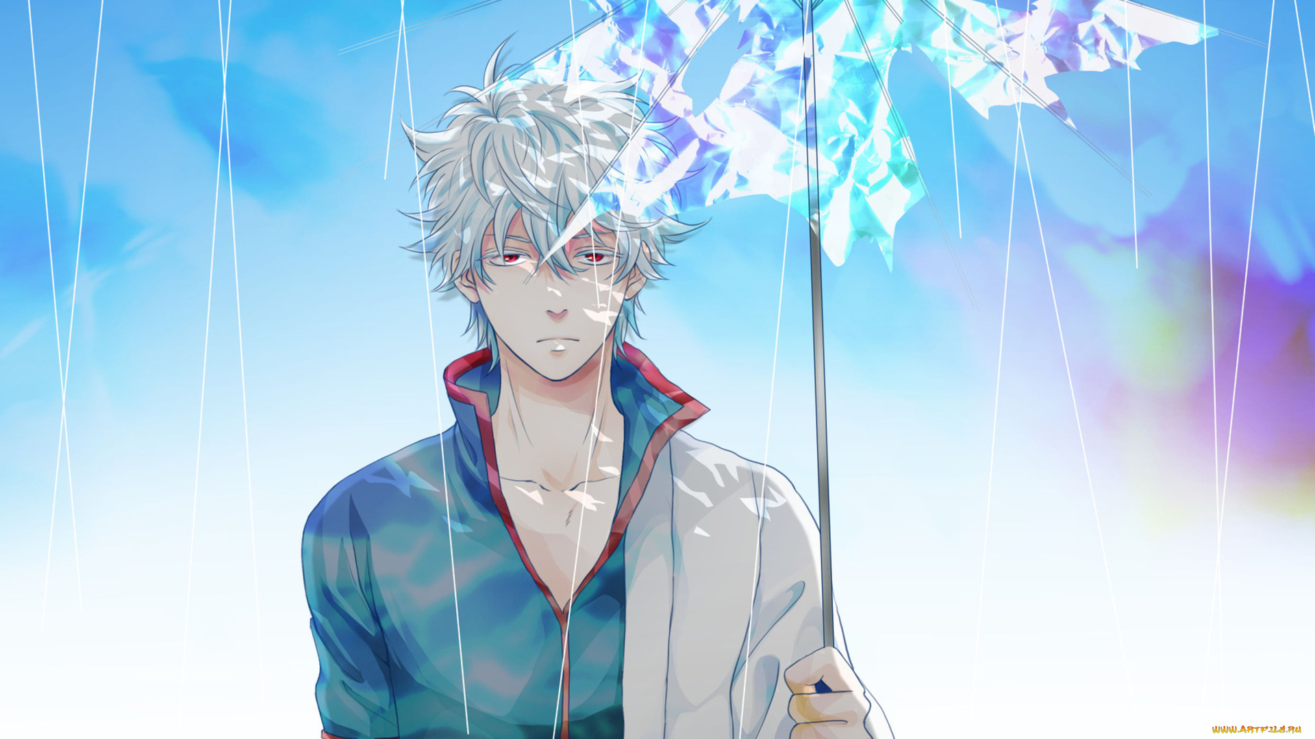 аниме, gintama, sakata, gintoki, гинтама, парень, зонт