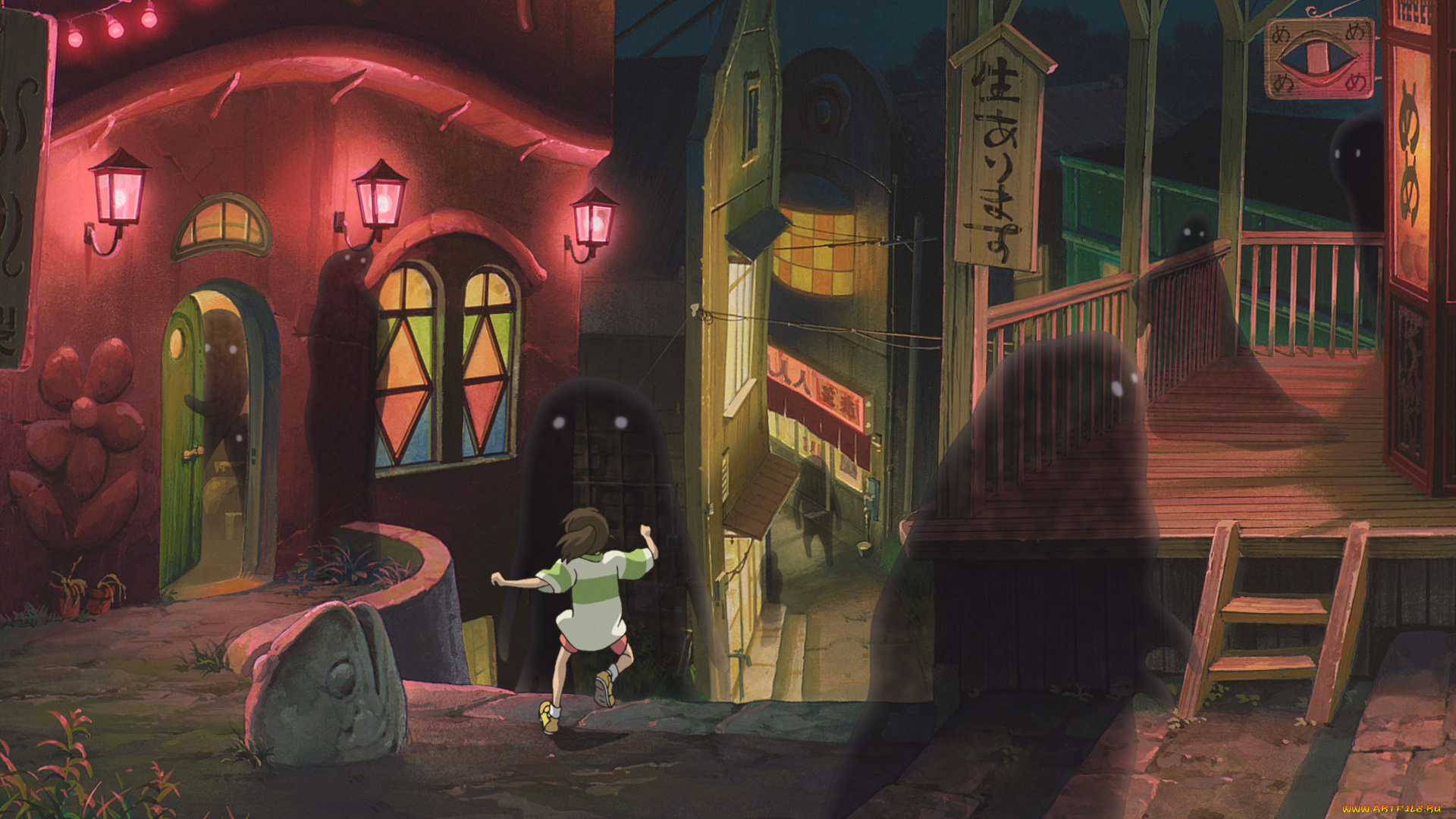 аниме, spirited, away, chihiro, spirited, away, миядзаки, город, унесенные, призраками
