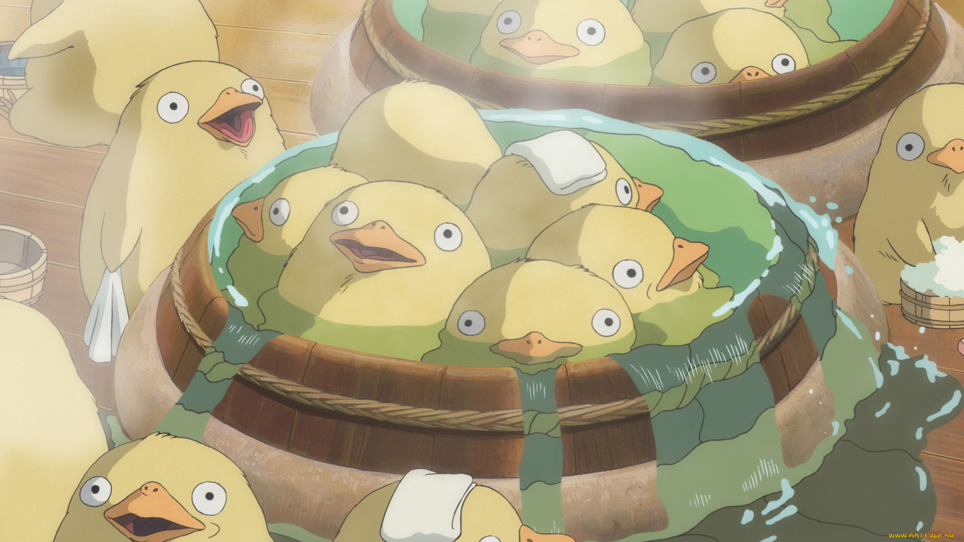 аниме, spirited, away, утятки, spirited, away, существа, унесенные, призраками, купание