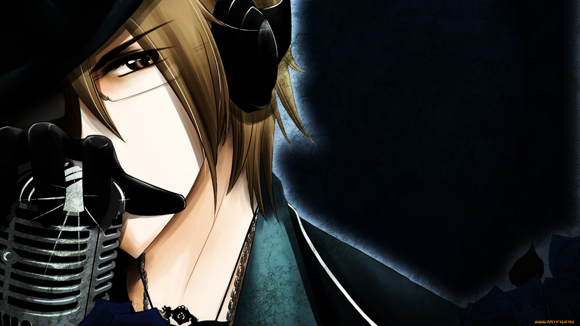 аниме, vocaloid, взгляд, ночь, наушники, парень