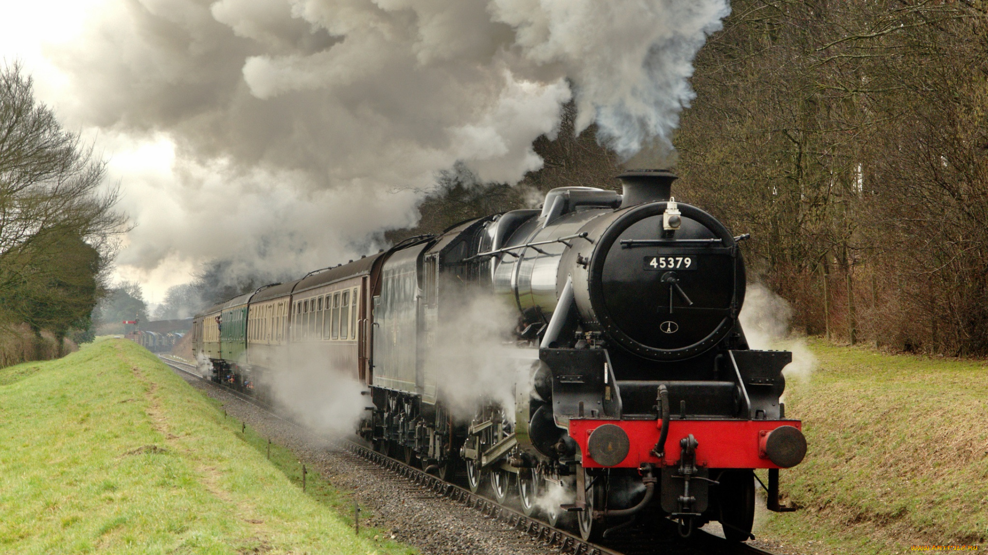 техника, паровозы, паровоз, вагоны, рельсы, железная, дорога, пассажирский, состав