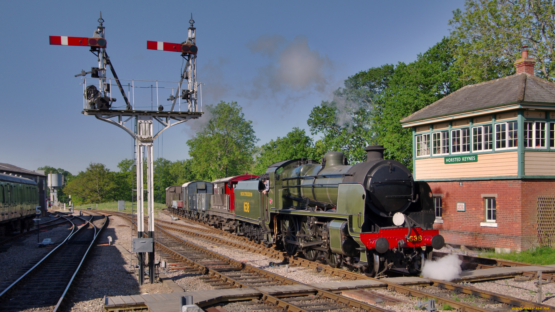 техника, паровозы, семафор, паровоз, переезд, рельсы, железная, дорога