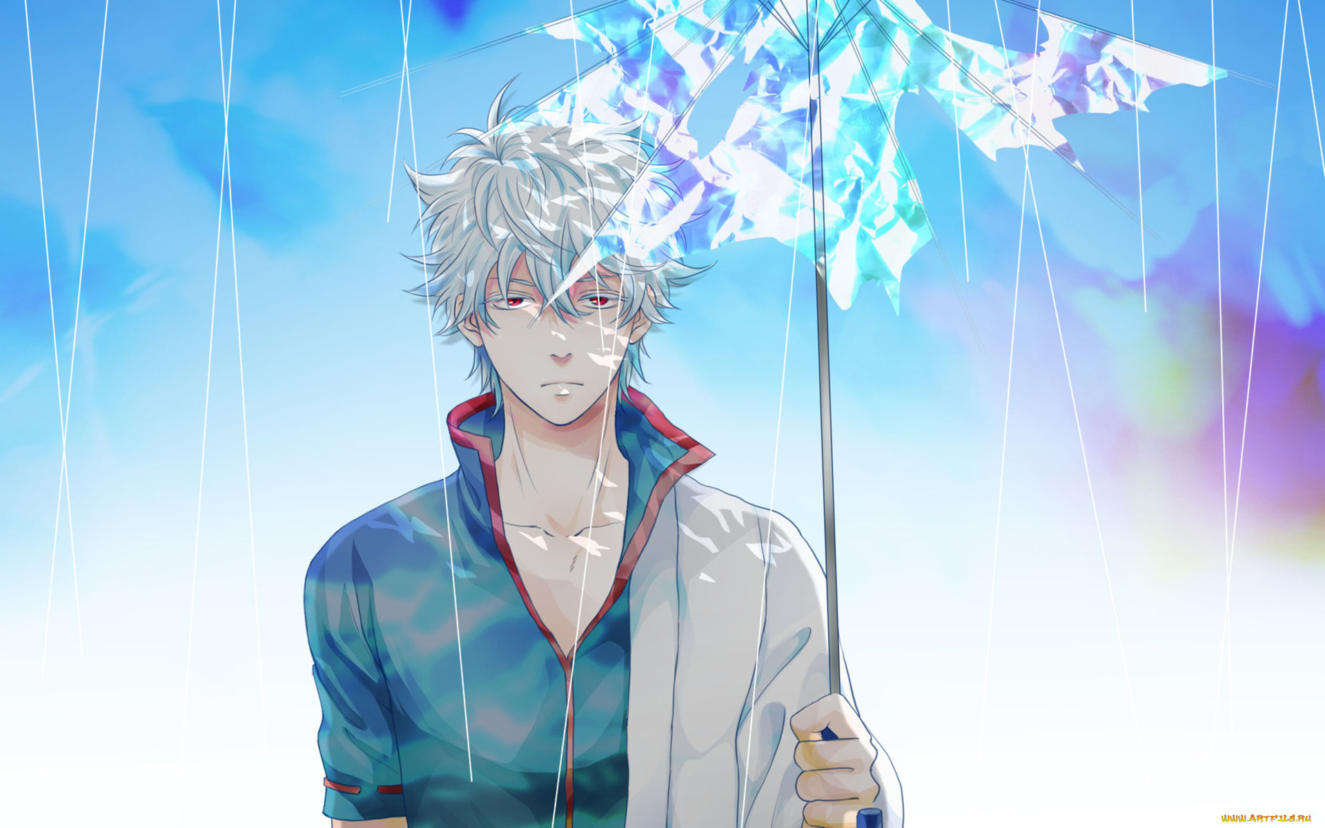аниме, gintama, sakata, gintoki, гинтама, парень, зонт