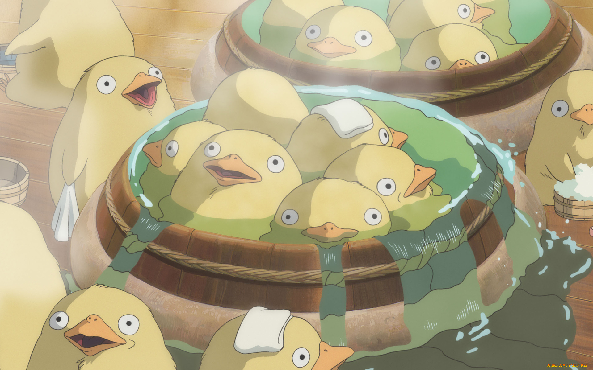 аниме, spirited, away, утятки, spirited, away, существа, унесенные, призраками, купание