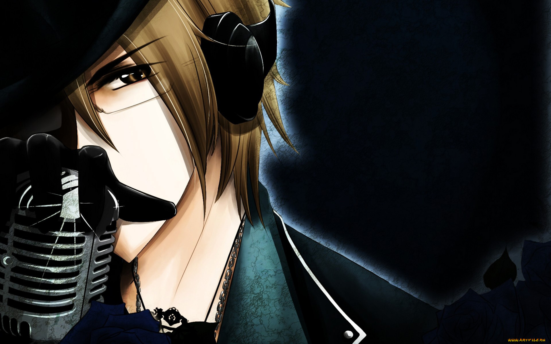 аниме, vocaloid, взгляд, ночь, наушники, парень