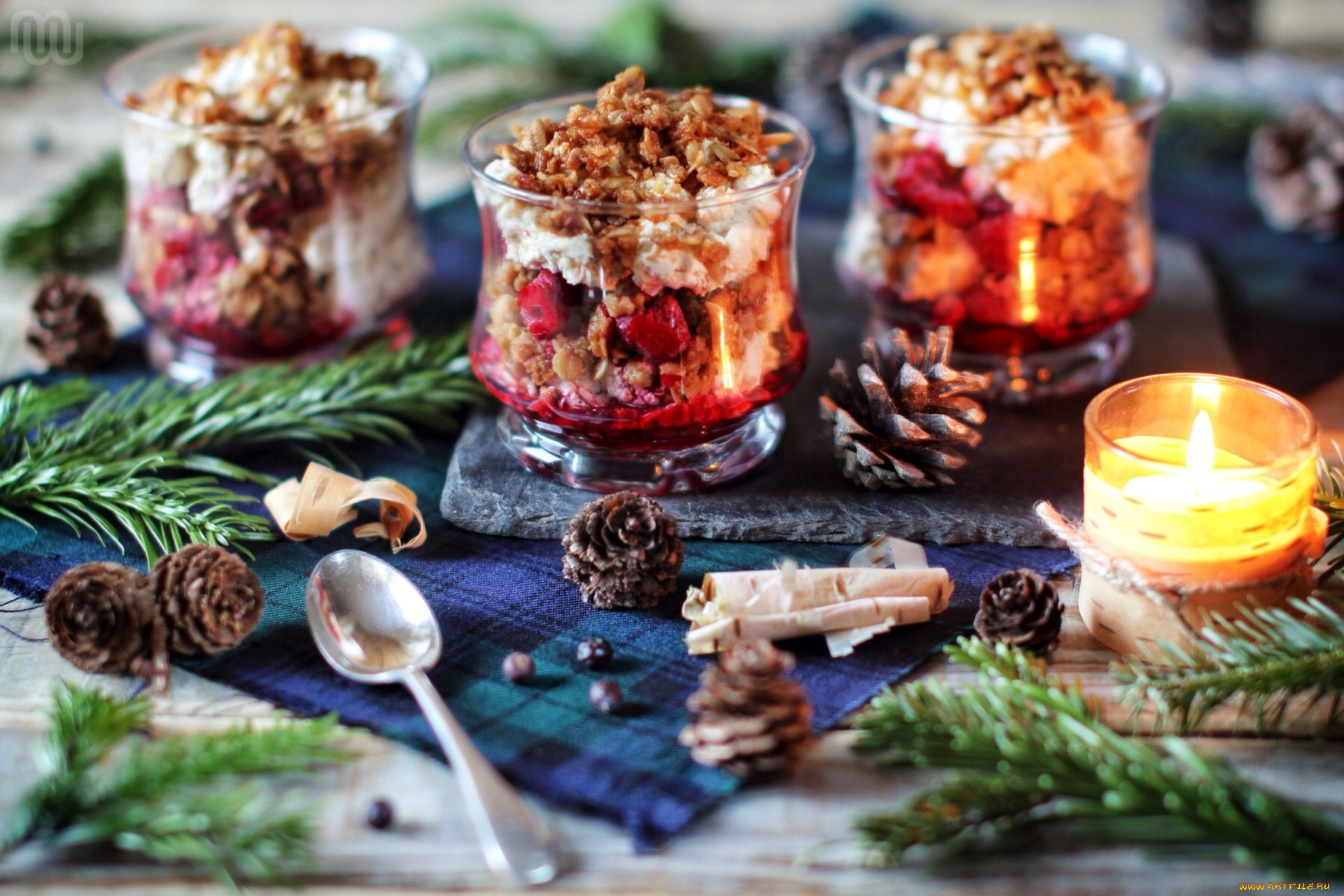 праздничные, угощения, шишки, десерт, свечи