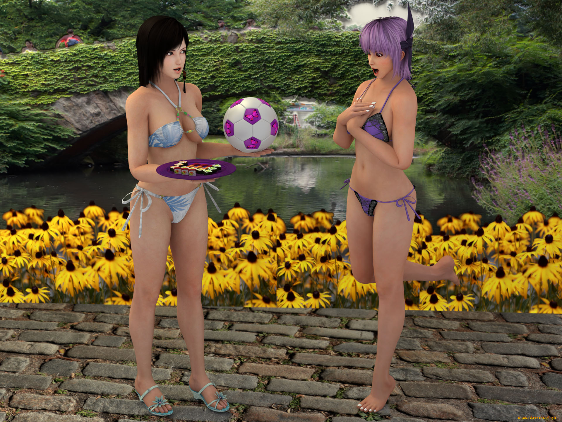 3д, графика, anime, , аниме, мяч, девушка