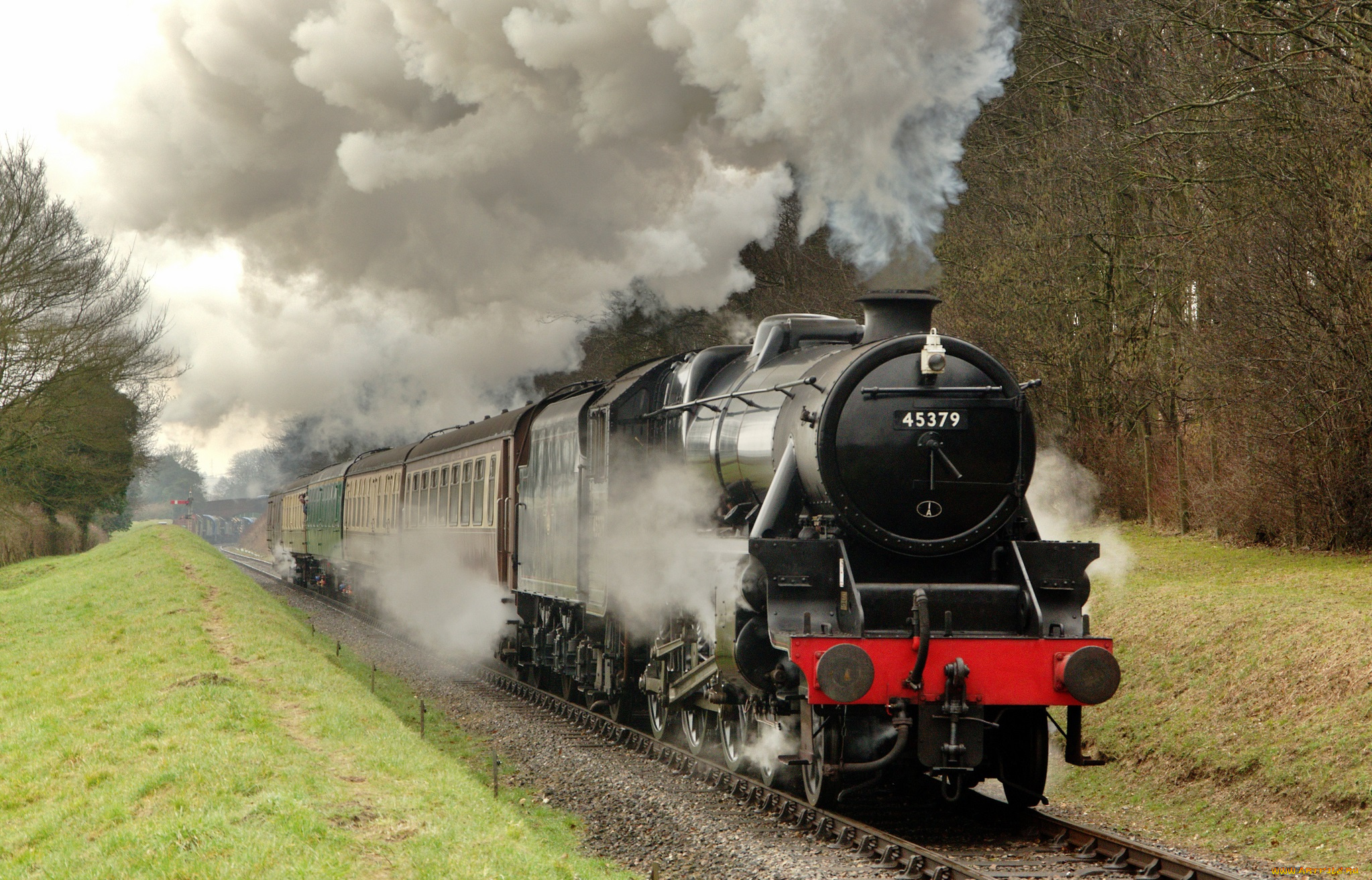 техника, паровозы, паровоз, вагоны, рельсы, железная, дорога, пассажирский, состав