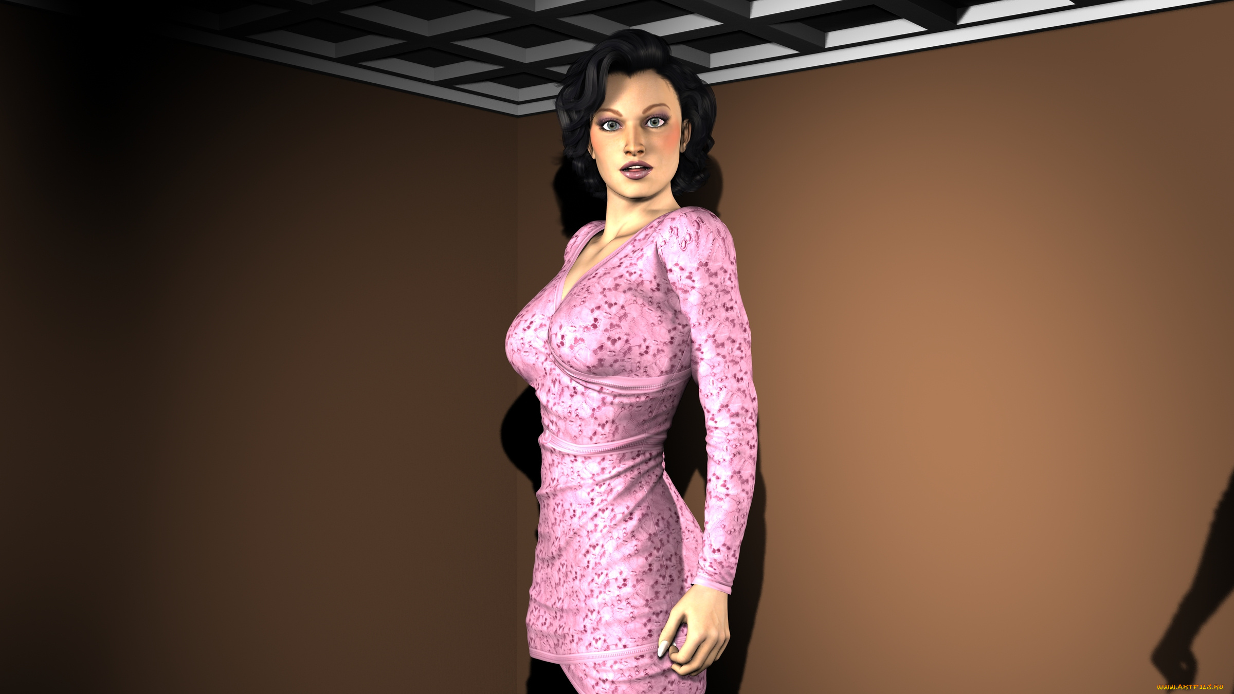 3д, графика, people, , люди, платье, тень, взгляд, девушка