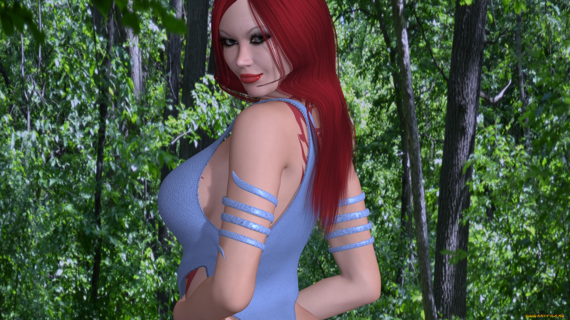 3д, графика, люди, , people, рыжая, фон, взгляд, девушка