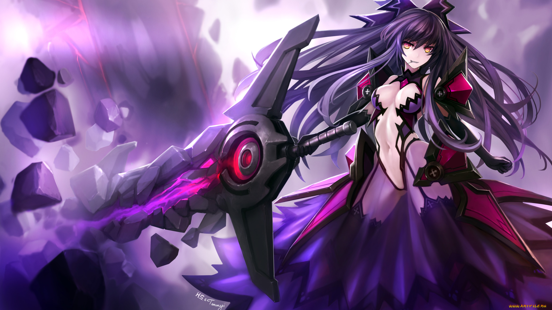 аниме, date, a, live, девушка, date, a, live, камни, арт, hanshu, yatogami, tohka, взгляд, оружие, меч, эротика