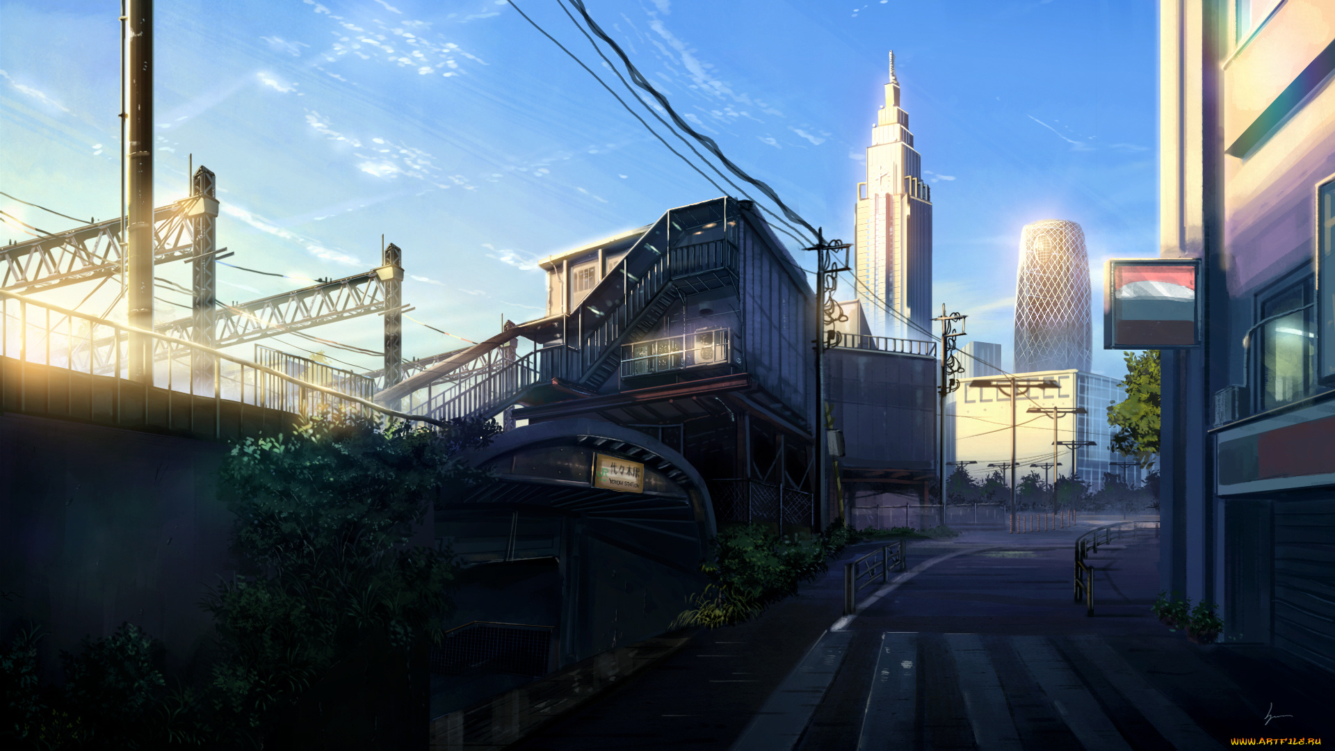 аниме, город, , улицы, , здания, небо, арт, niko-, p, дорога, улица