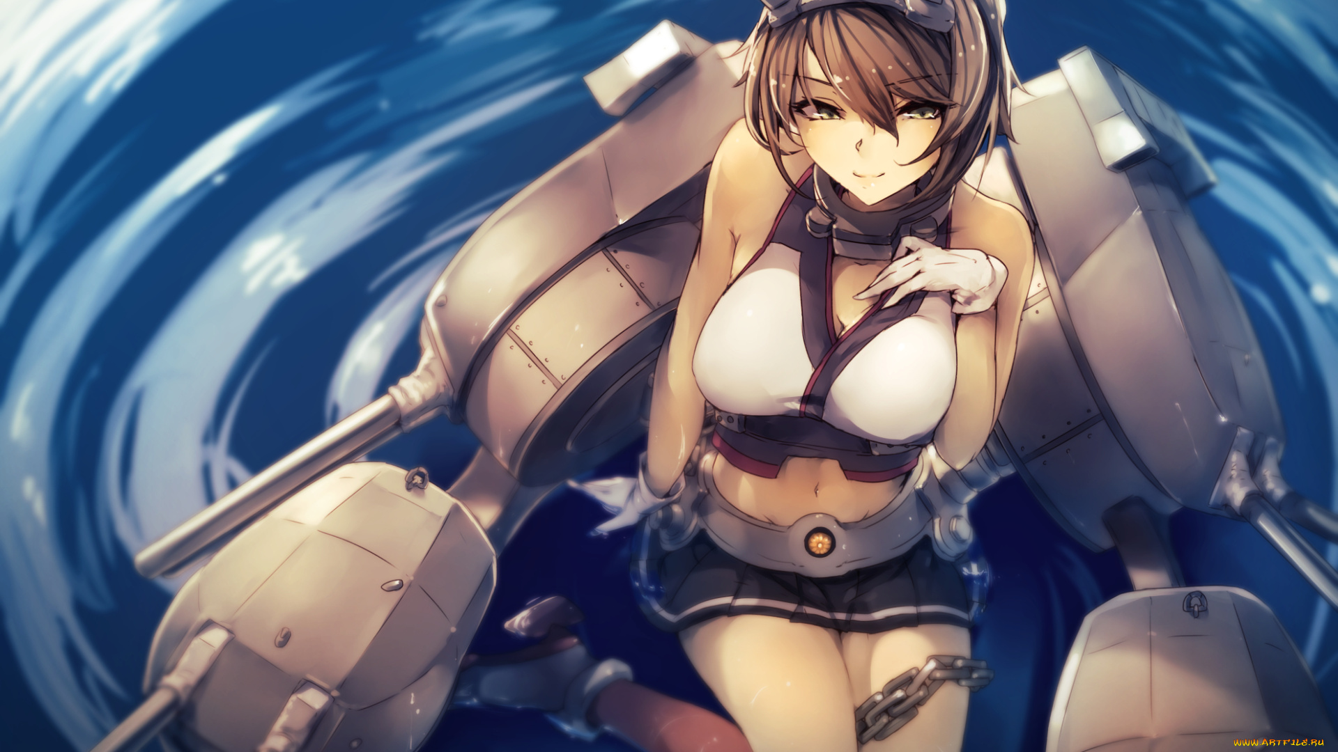 аниме, kantai, collection, mutsu, kantai, collection, арт, kyouya, kancolle, взгляд, девушка, mukuro238, вода