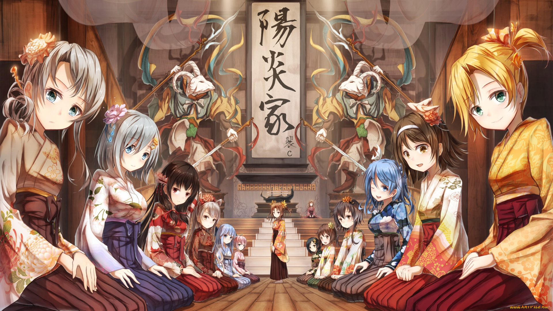 аниме, kantai, collection, статуи, комната, арт, девушки, boyogo