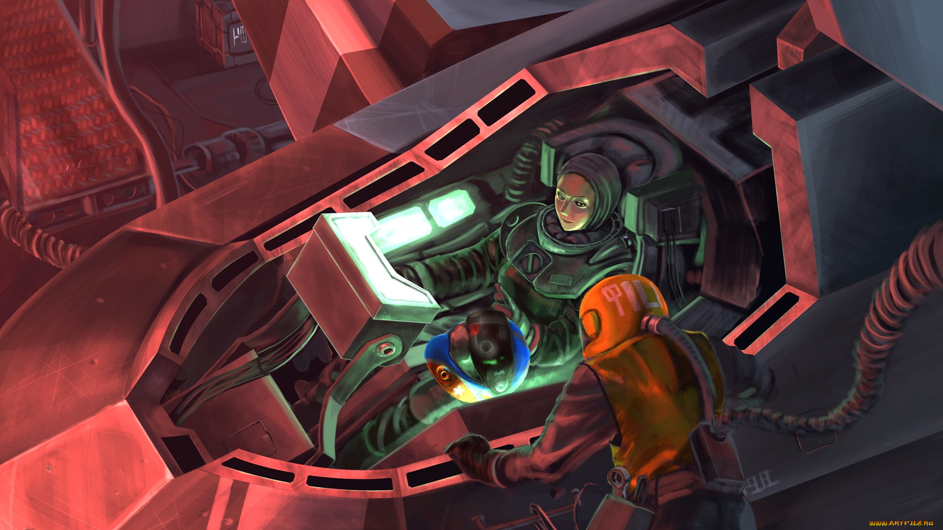 аниме, оружие, , техника, , технологии, арт, abazu-red, корабль, шлем, космонавты, девушка