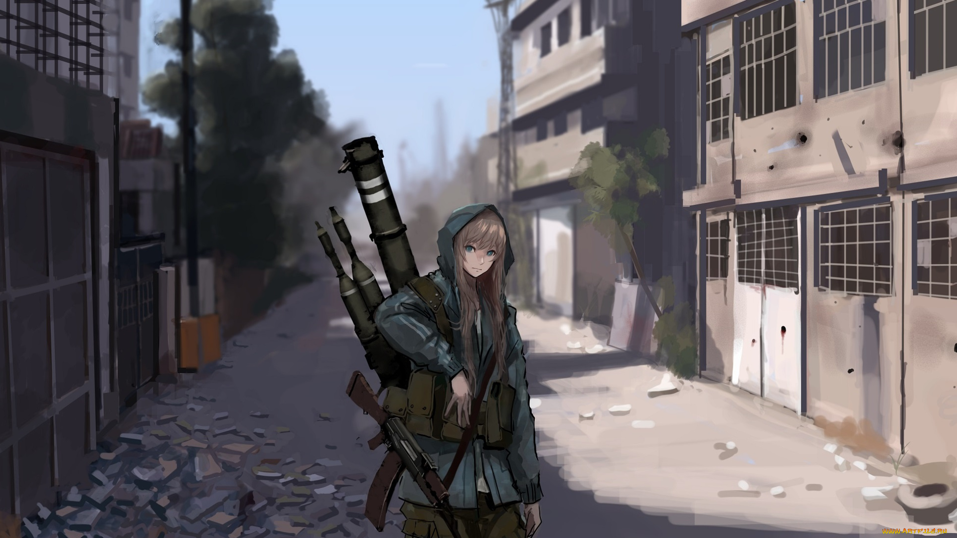 аниме, оружие, , техника, , технологии, jittsu, город, девушка, арт