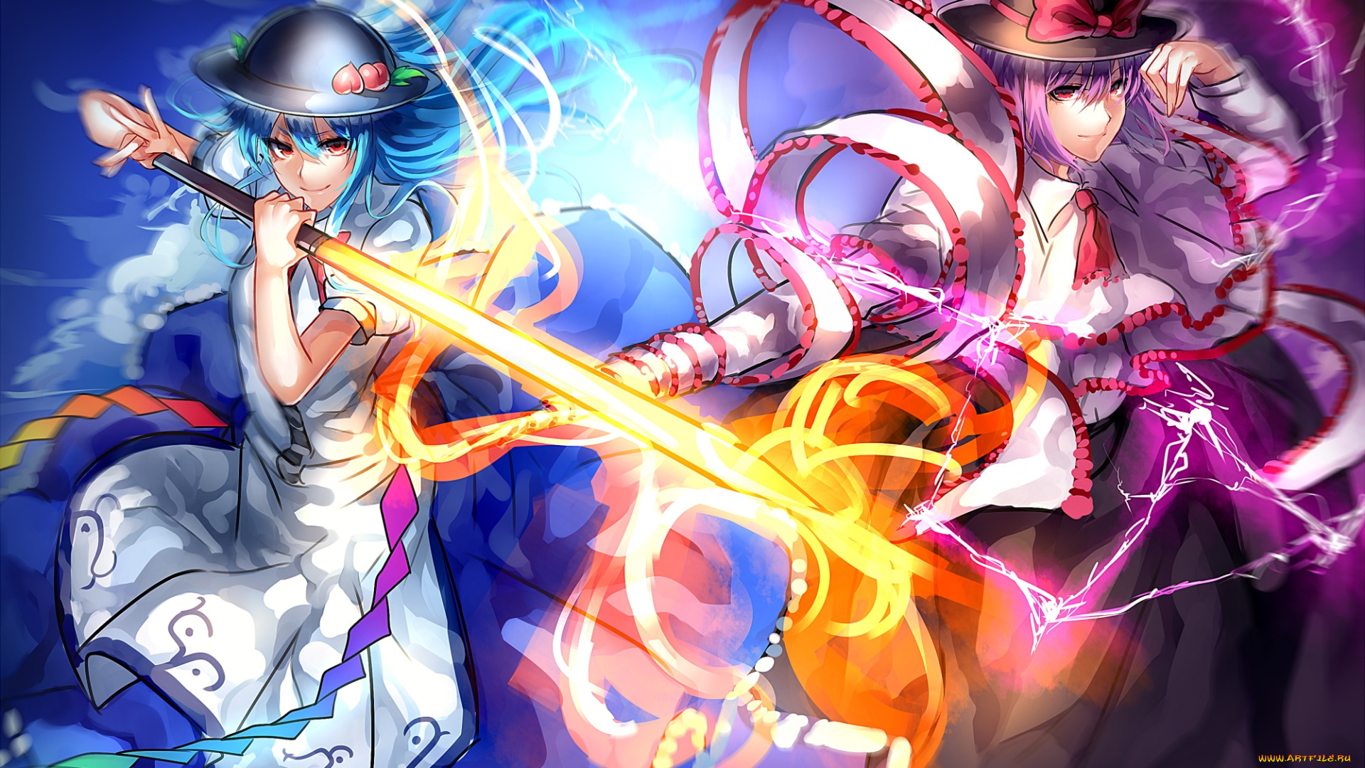 аниме, touhou, магия, nagae, iku, шляпа, девушки, hinanawi, tenshi, арт, uu, zan