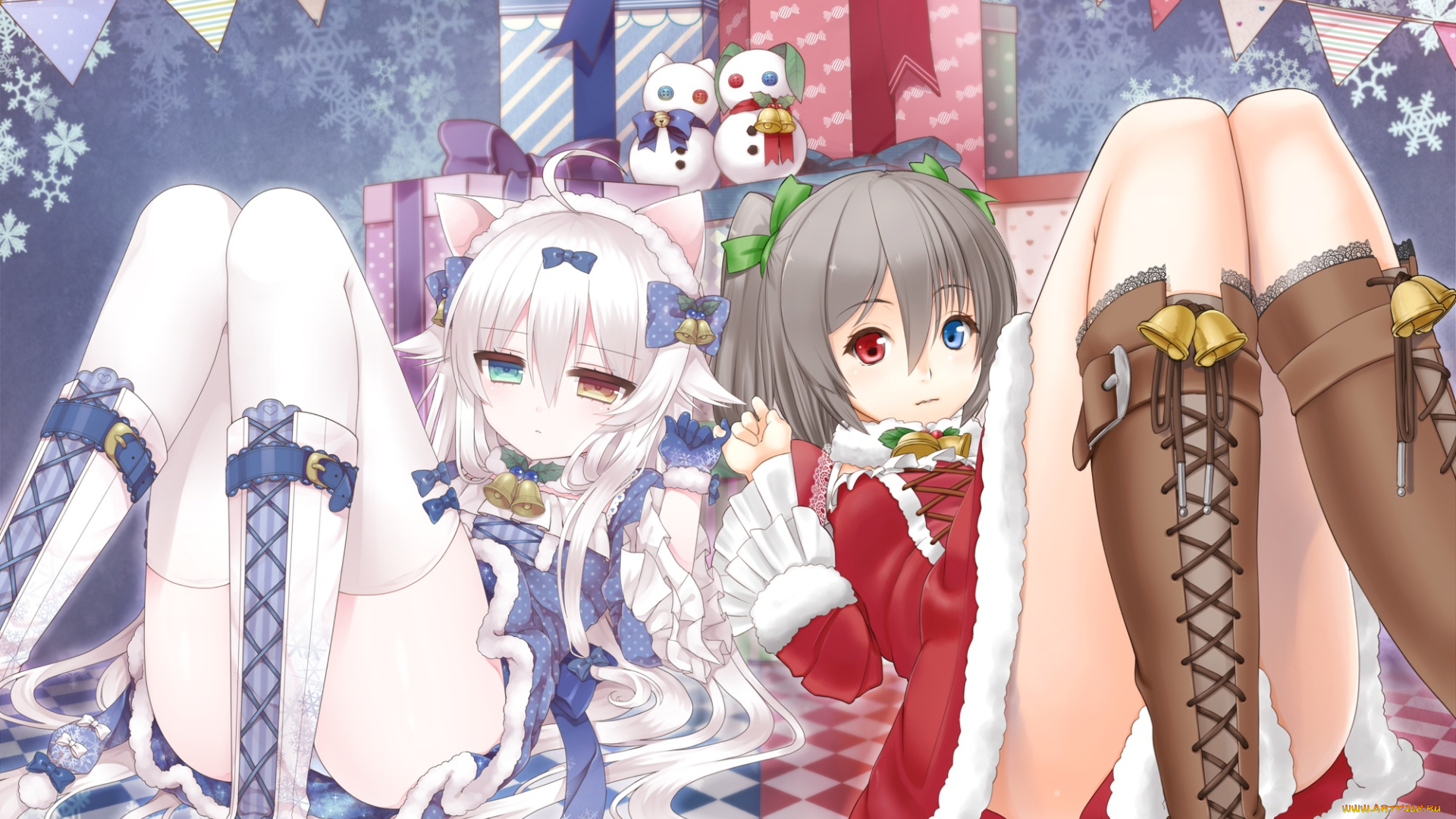 аниме, зима, , новый, год, , рождество, праздник, подарки, новый, год, tsukikage, nemu, арт, девушки