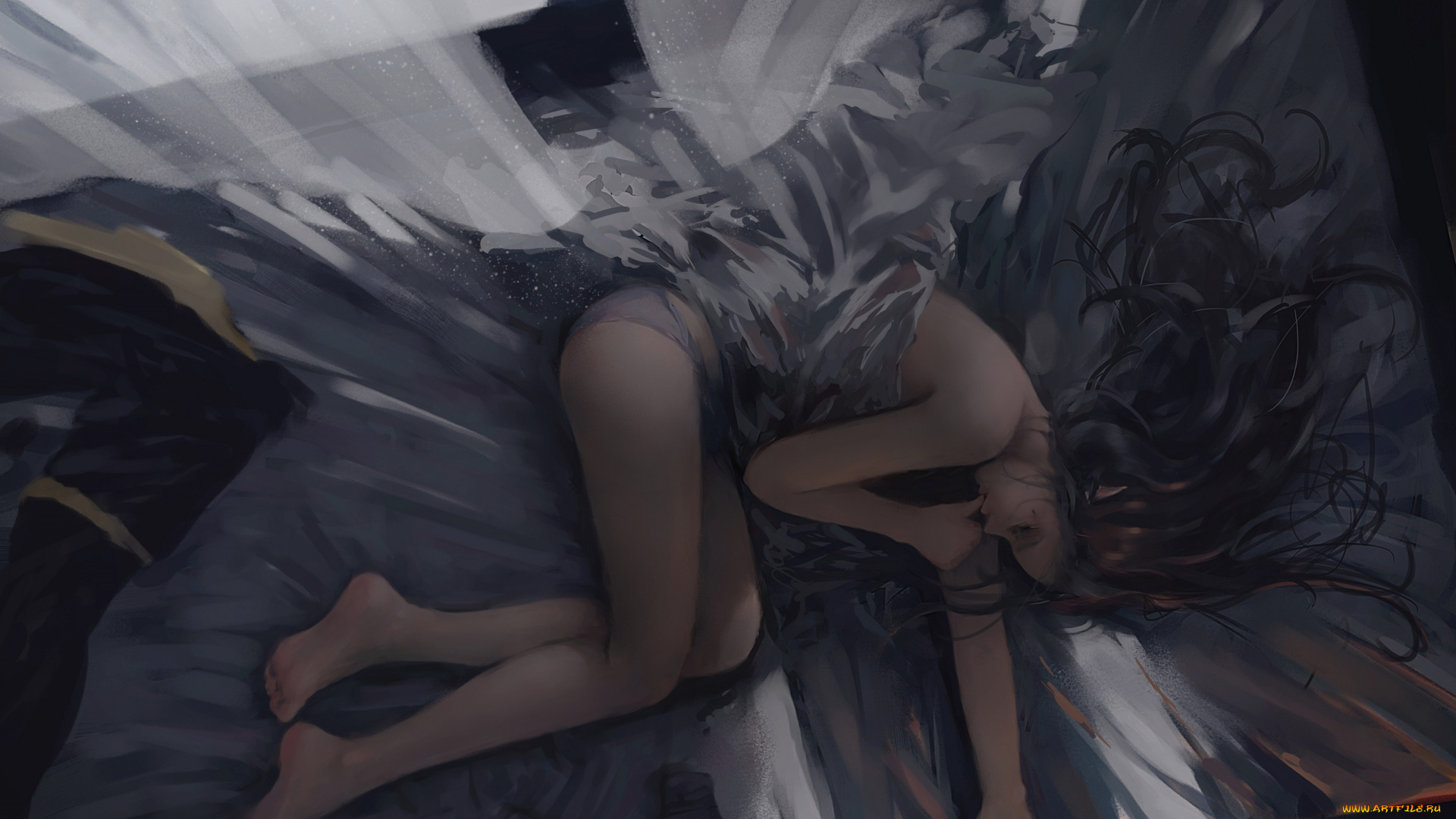 фэнтези, эльфы, эльфийка, девушка, лежит, арт, wlop