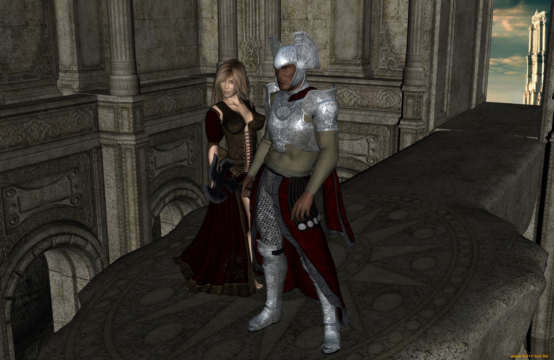 3д, графика, фантазия, , fantasy, фон, взгляд, девушка, рыцарь