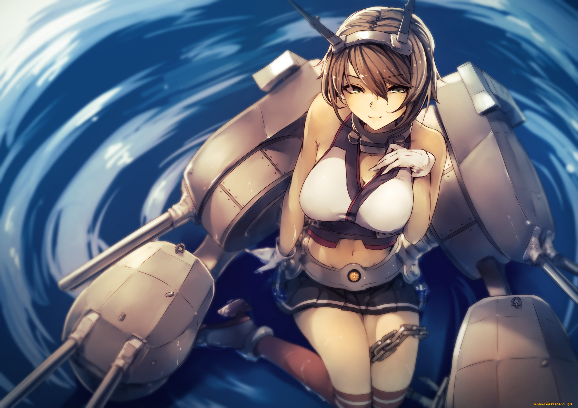 аниме, kantai, collection, mutsu, kantai, collection, арт, kyouya, kancolle, взгляд, девушка, mukuro238, вода