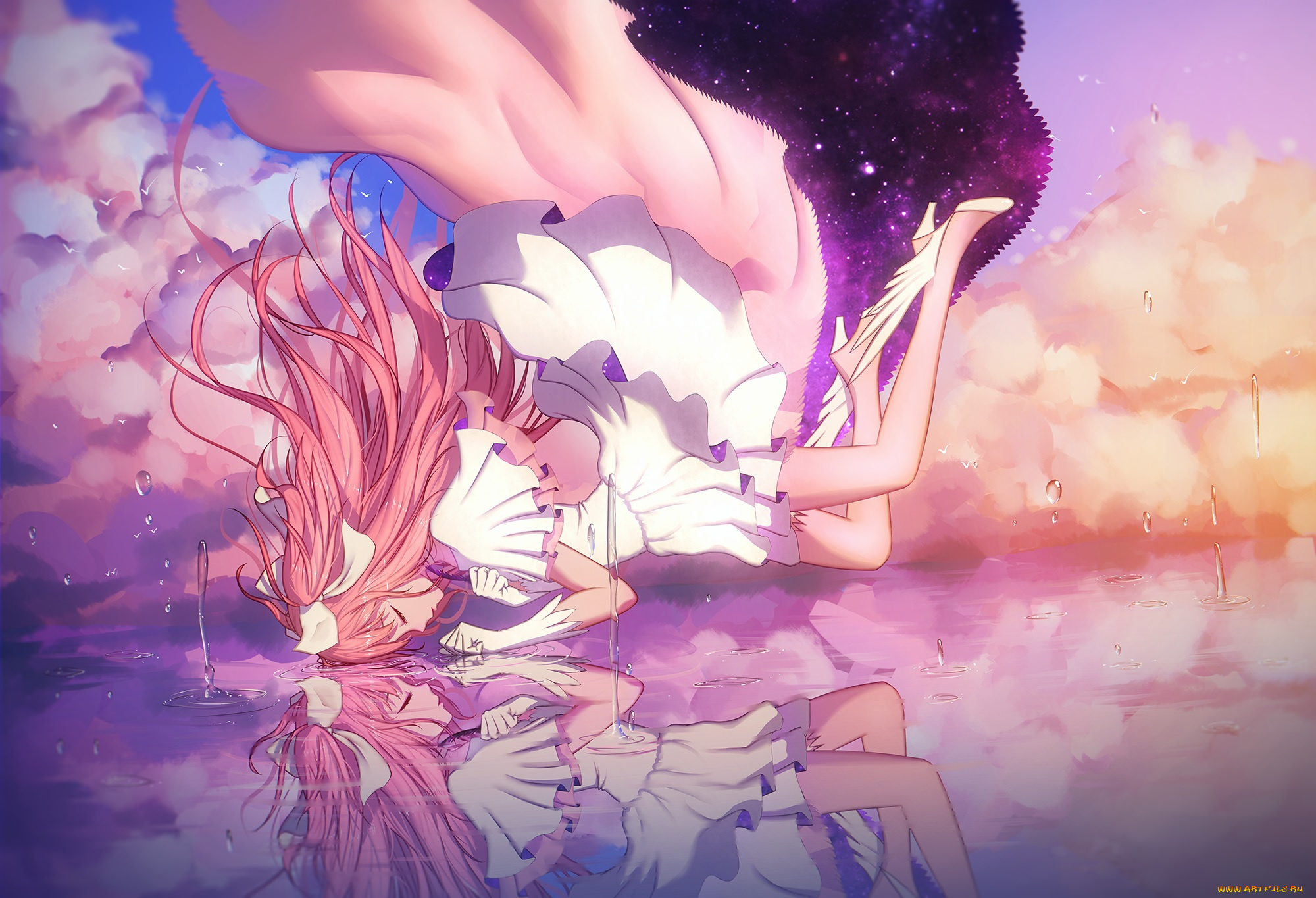 аниме, mahou, shoujo, madoka, magika, mahou, shoujo, madoka, magica, movie, вода, отражение, девушка, всплеск, капли, kaname, ultimate, maredoro