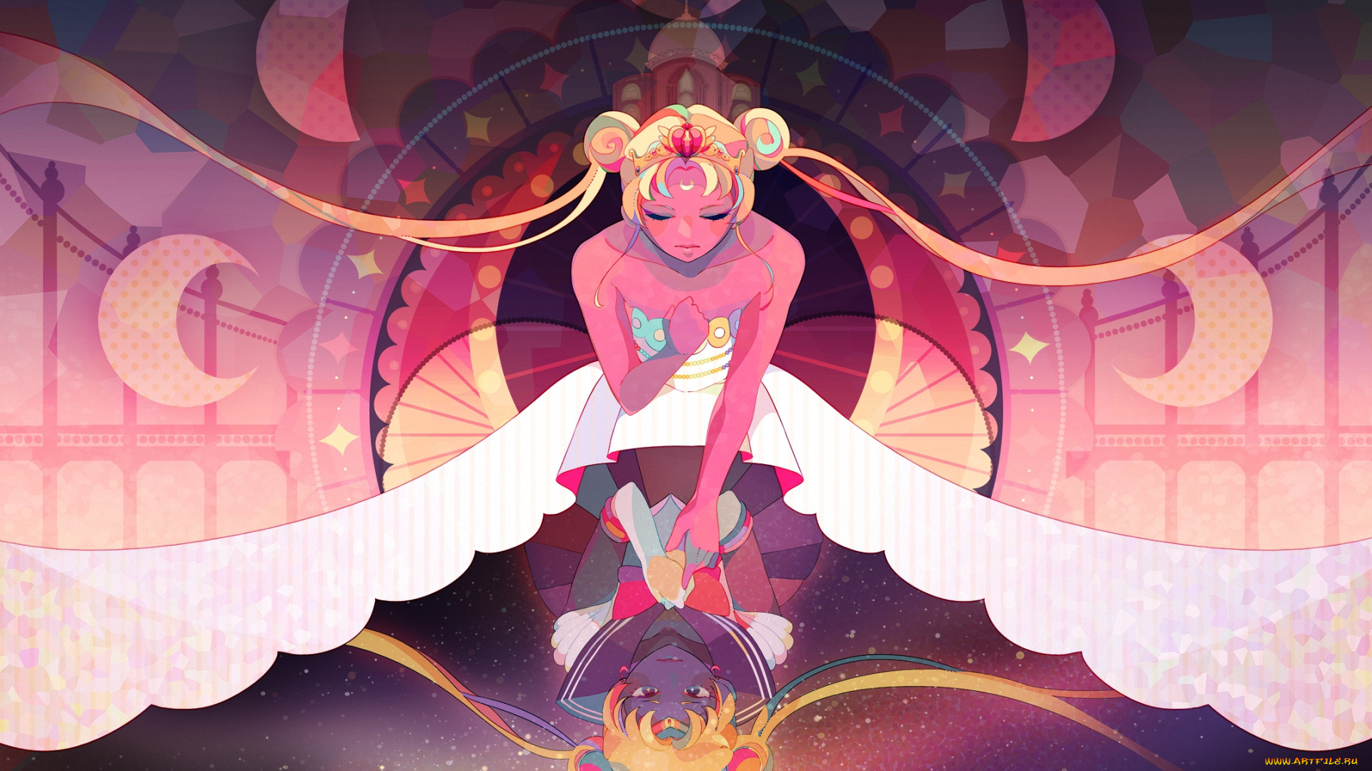 аниме, sailor, moon, serenity, princess, замок, луна, платье, девушка, воин