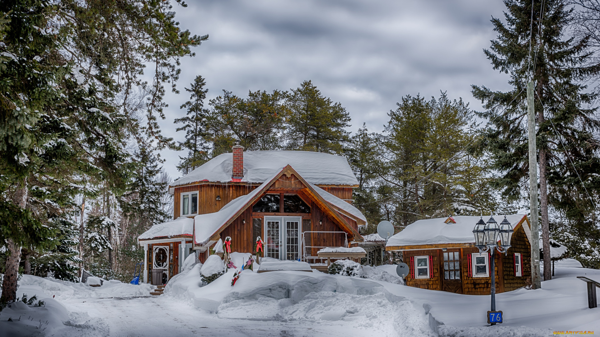 города, -, здания, , дома, зима, загородный, дом