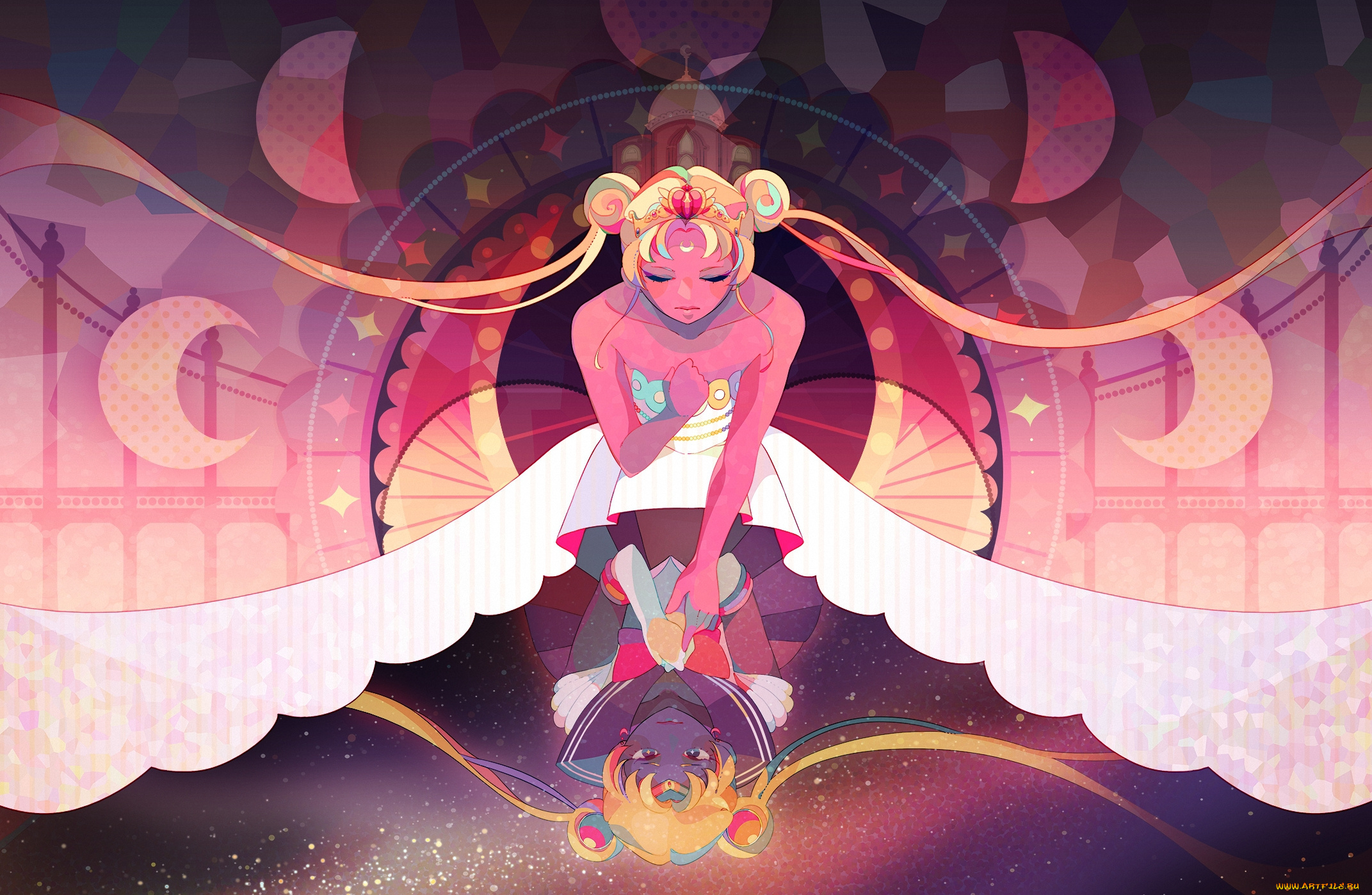 аниме, sailor, moon, serenity, princess, замок, луна, платье, девушка, воин