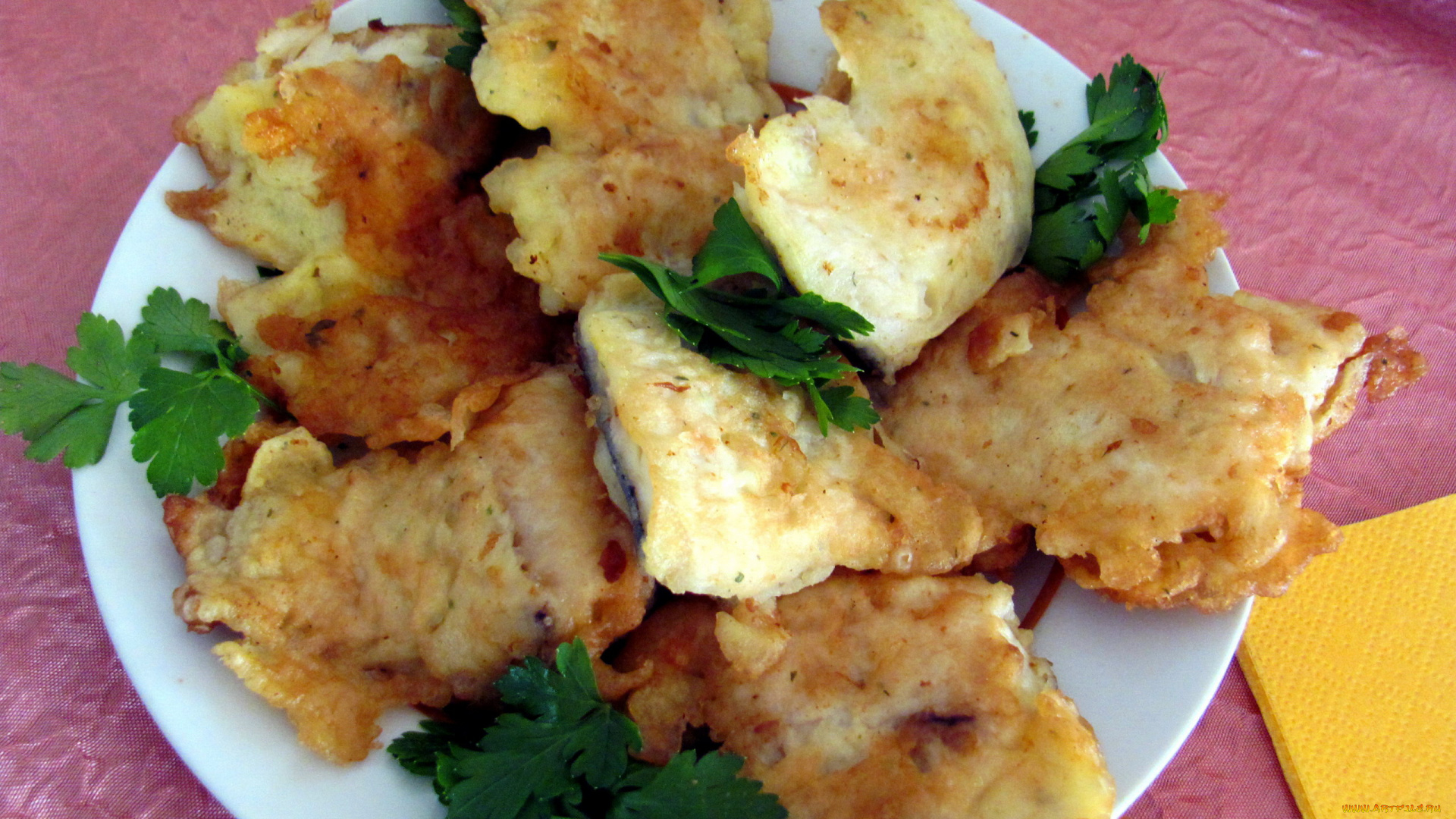 еда, рыбные, блюда, , с, морепродуктами, панировка, рыба, петрушка, жареная