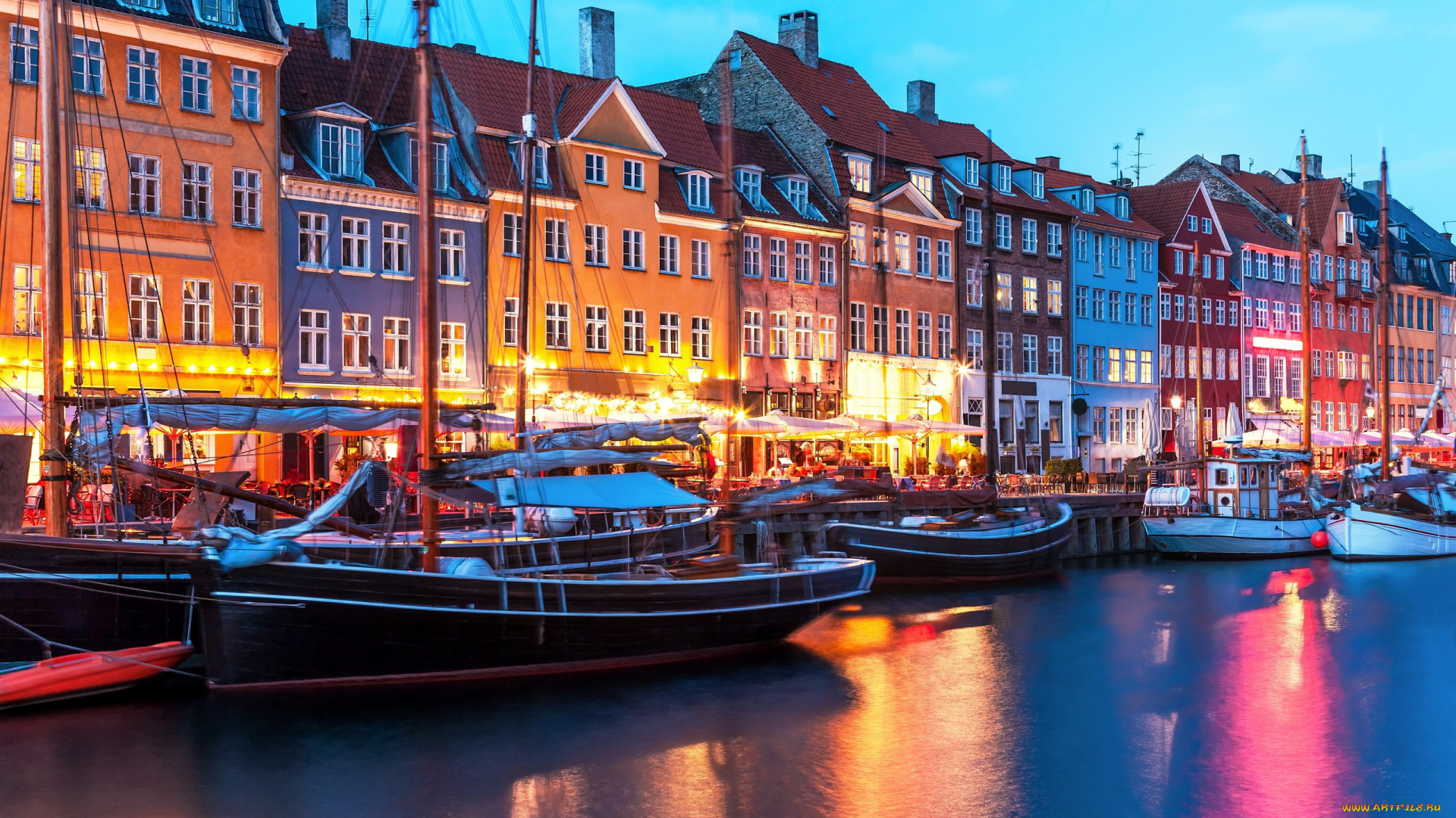 корабли, порты, , , причалы, вечер, пристань, дома, лодки