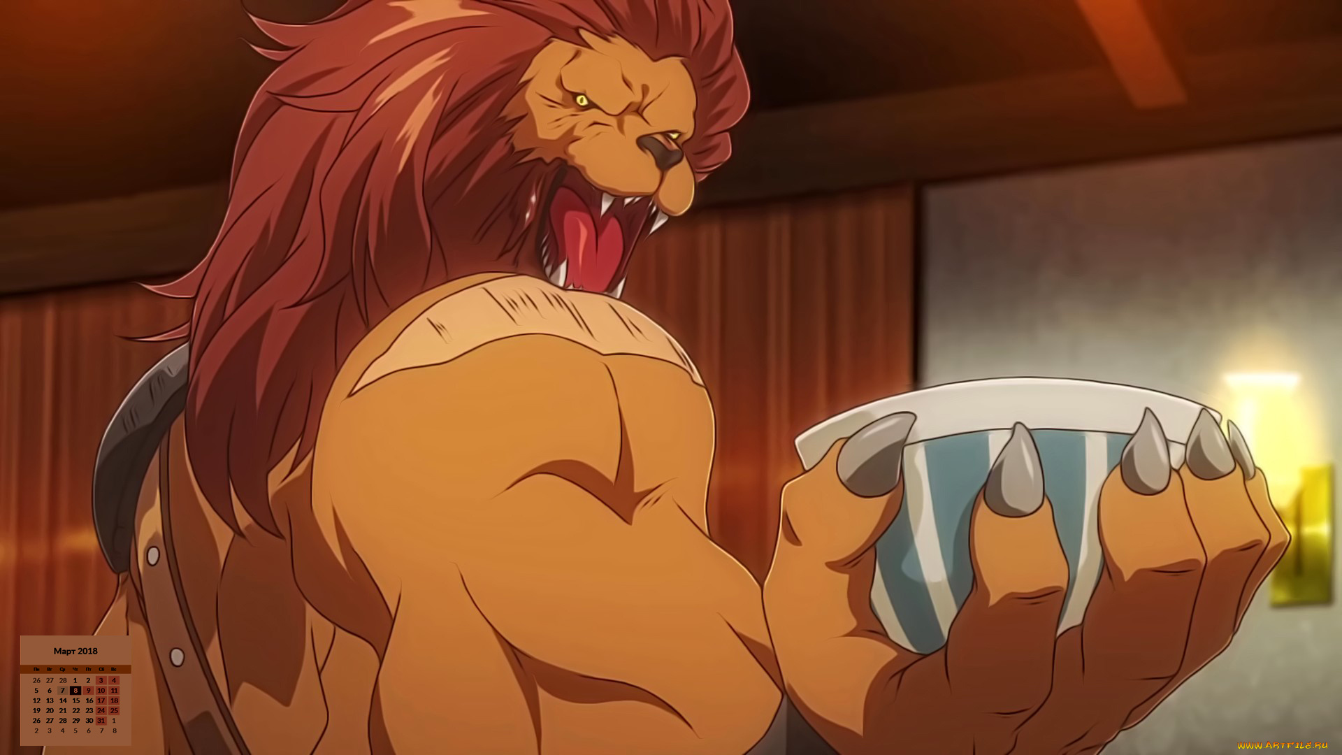 календари, аниме, 2018, существо, взгляд, эмоции, миска