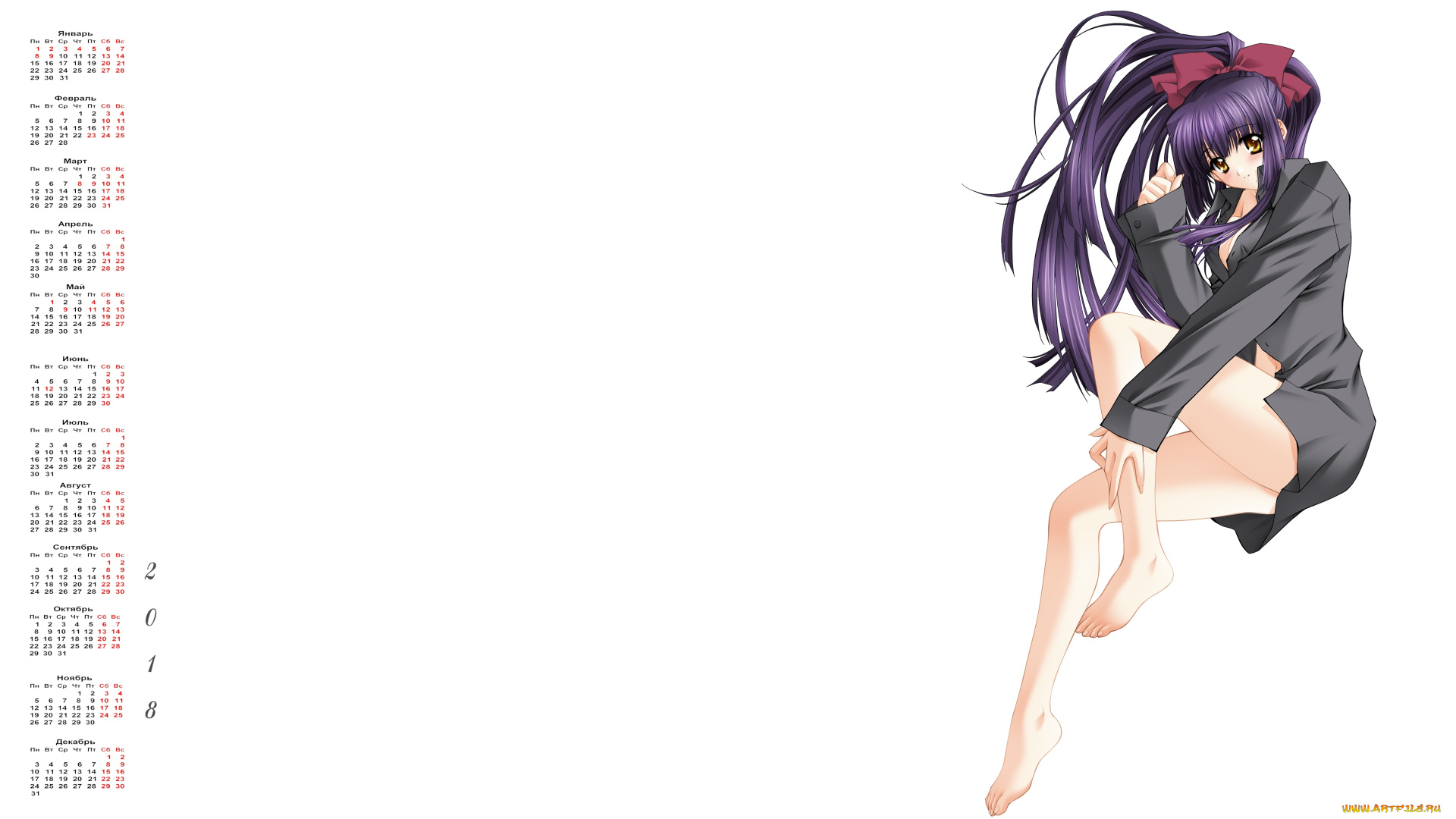 календари, аниме, девушка, 2018, взгляд