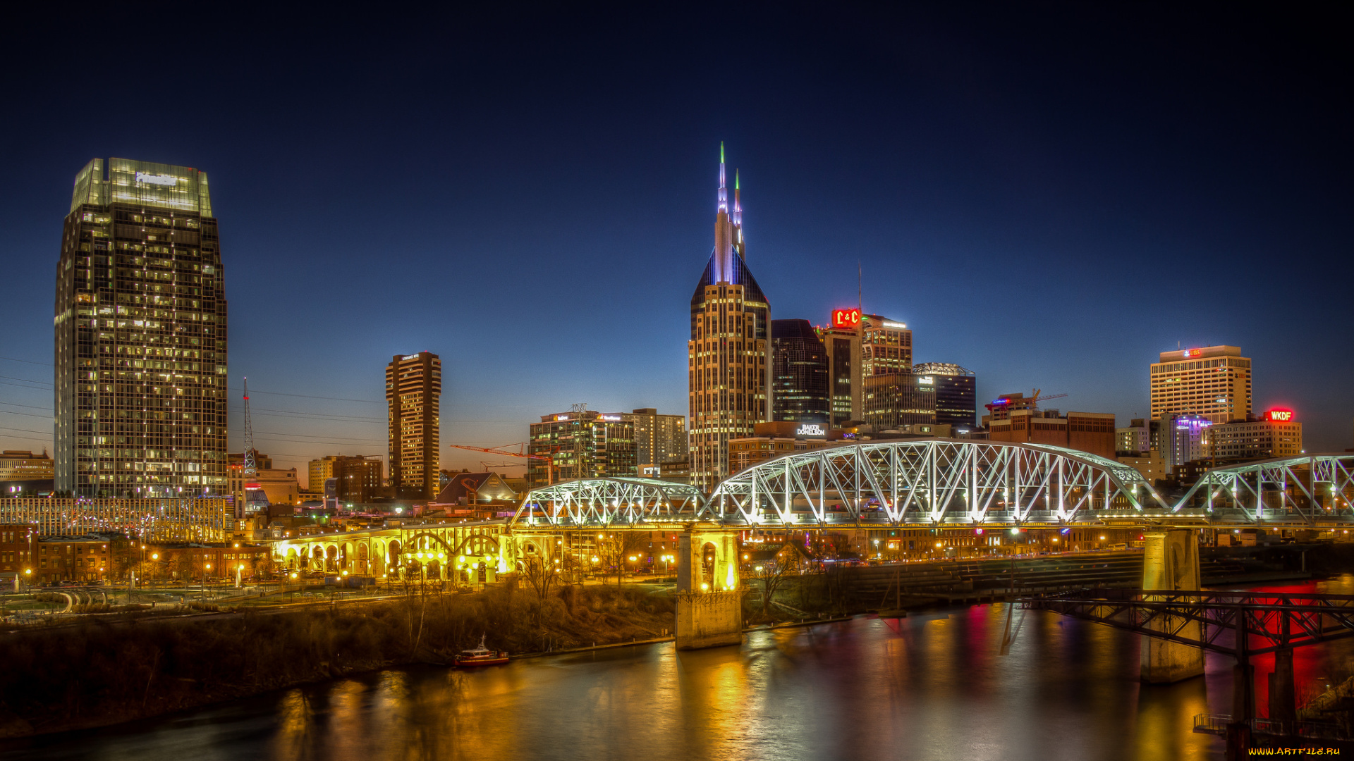 nashville, города, -, огни, ночного, города, простор