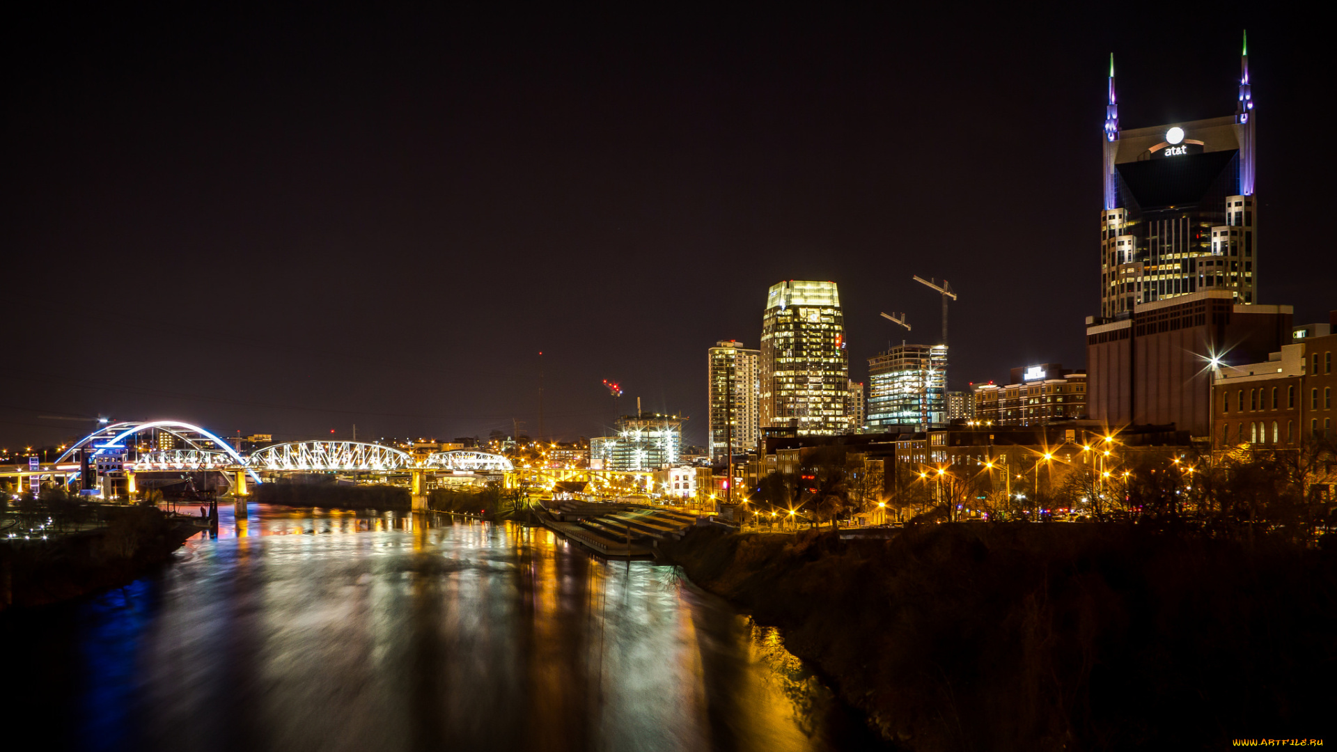 nashville, города, -, огни, ночного, города, простор