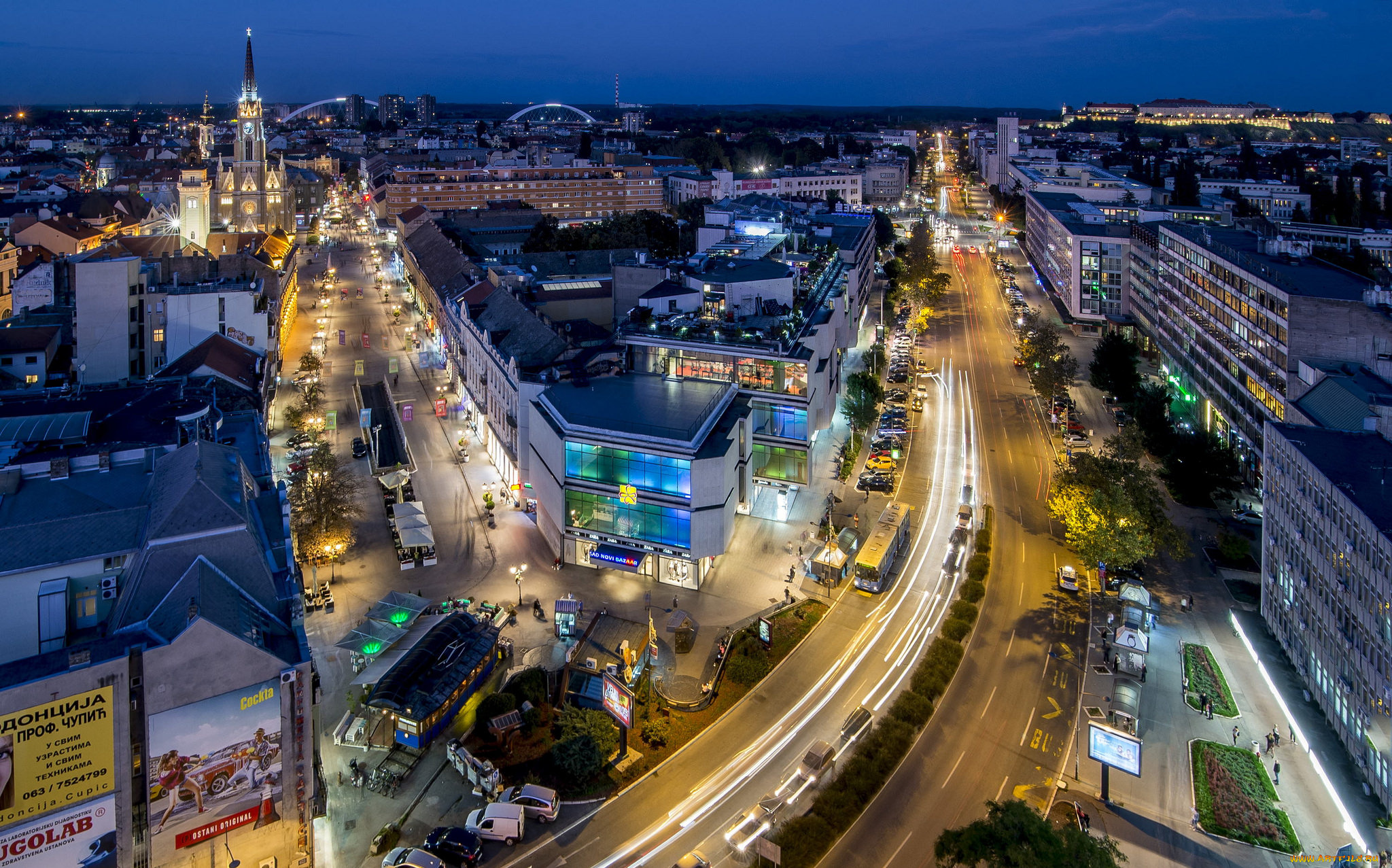 novi, sad, centar, города, -, огни, ночного, города, простор