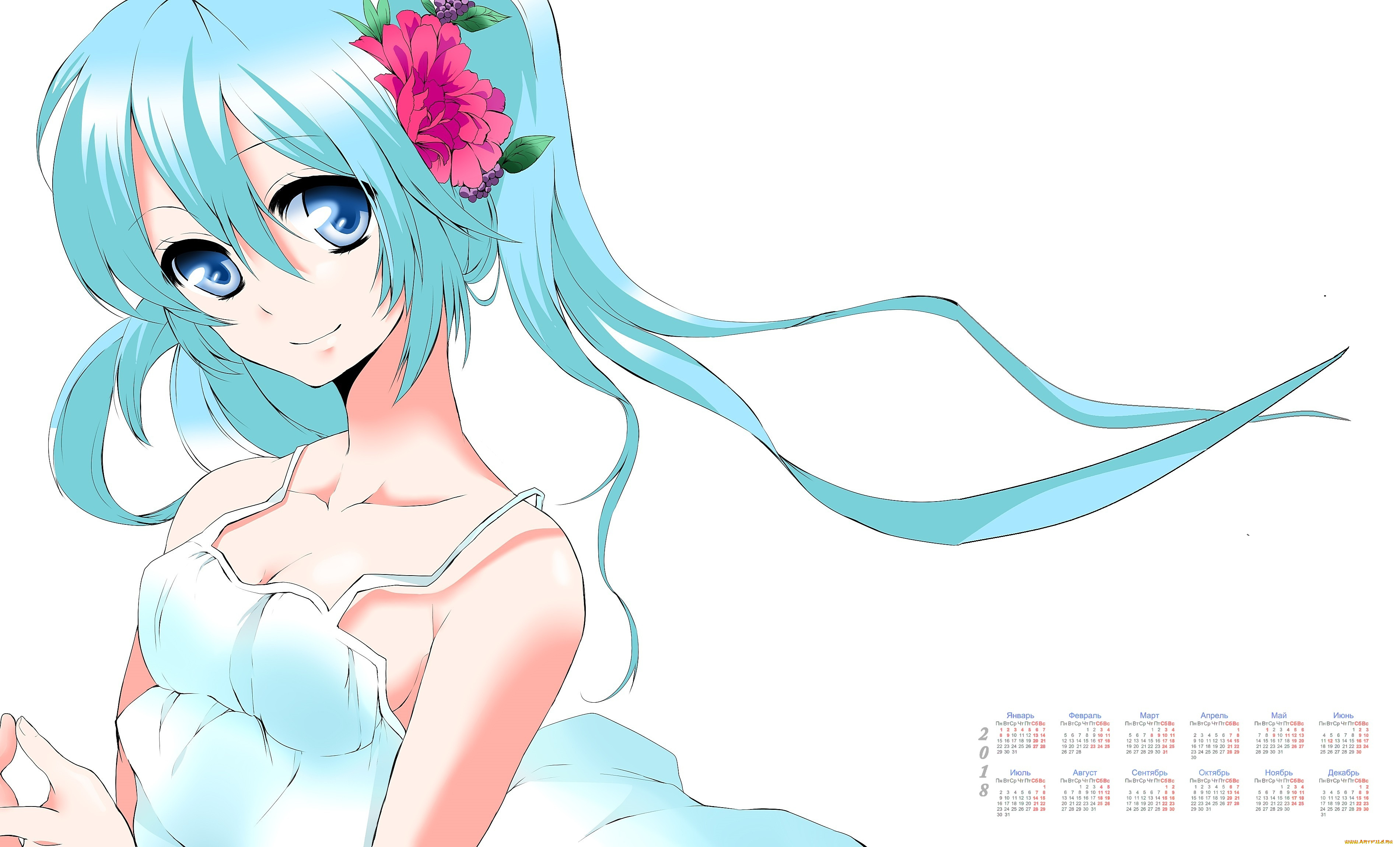 календари, аниме, девушка, 2018, взгляд