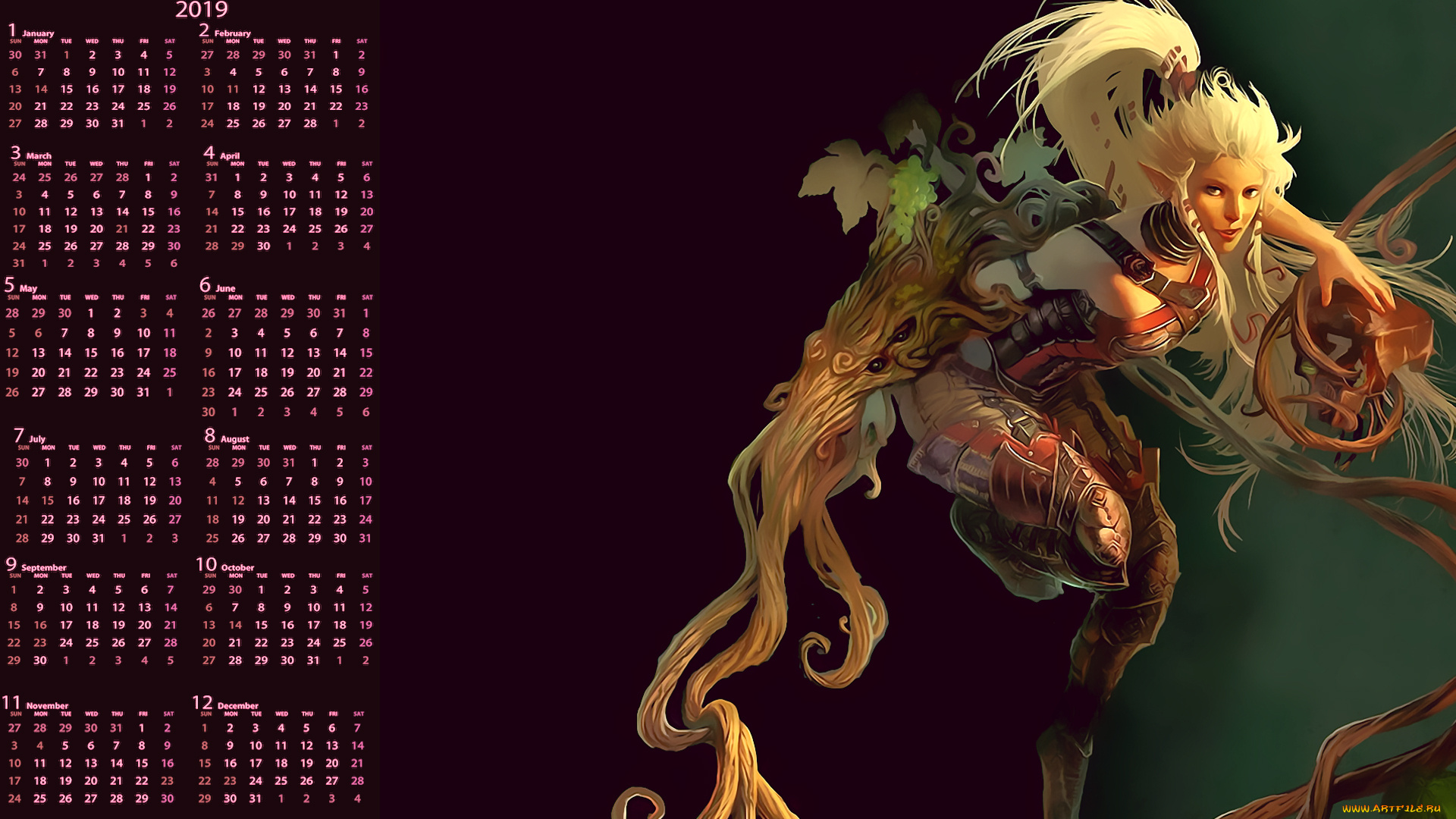 календари, фэнтези, существо, девушка