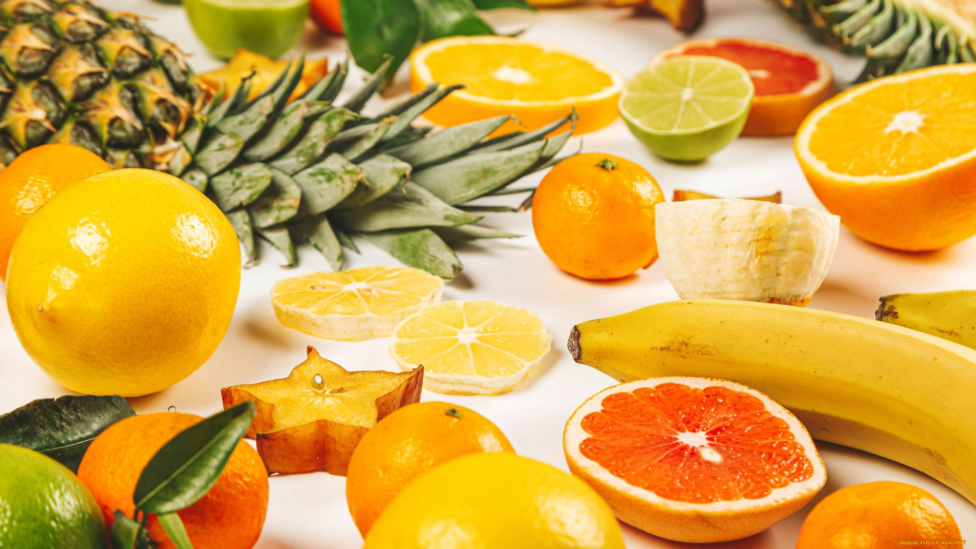 еда, фрукты, , ягоды, ананас, банан, цитрусы