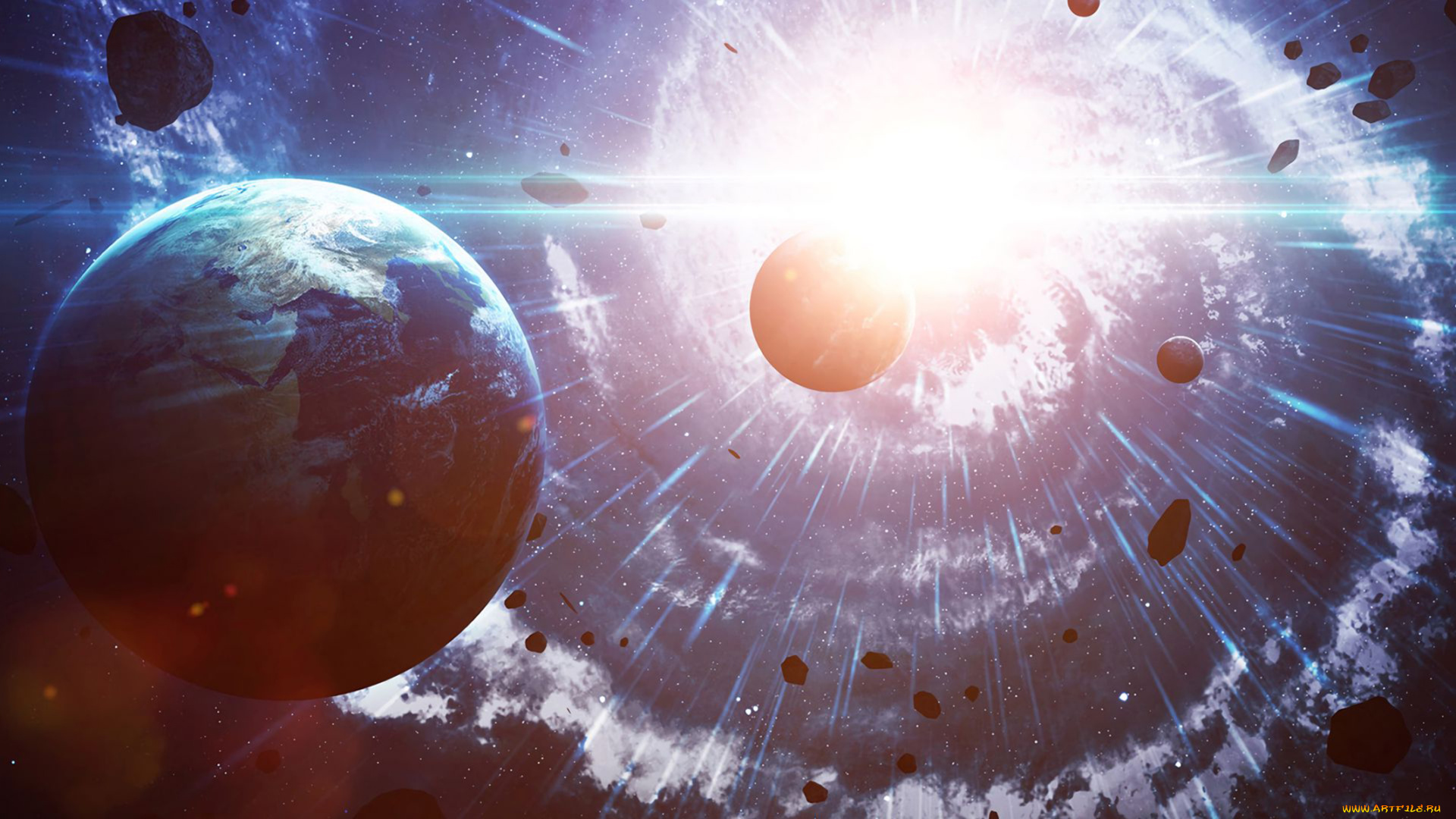 космос, арт, квазары, метеориты, астероиды, небо, звёзды, туманность, свечение, галактика, вселенная, пространство, бесконечность