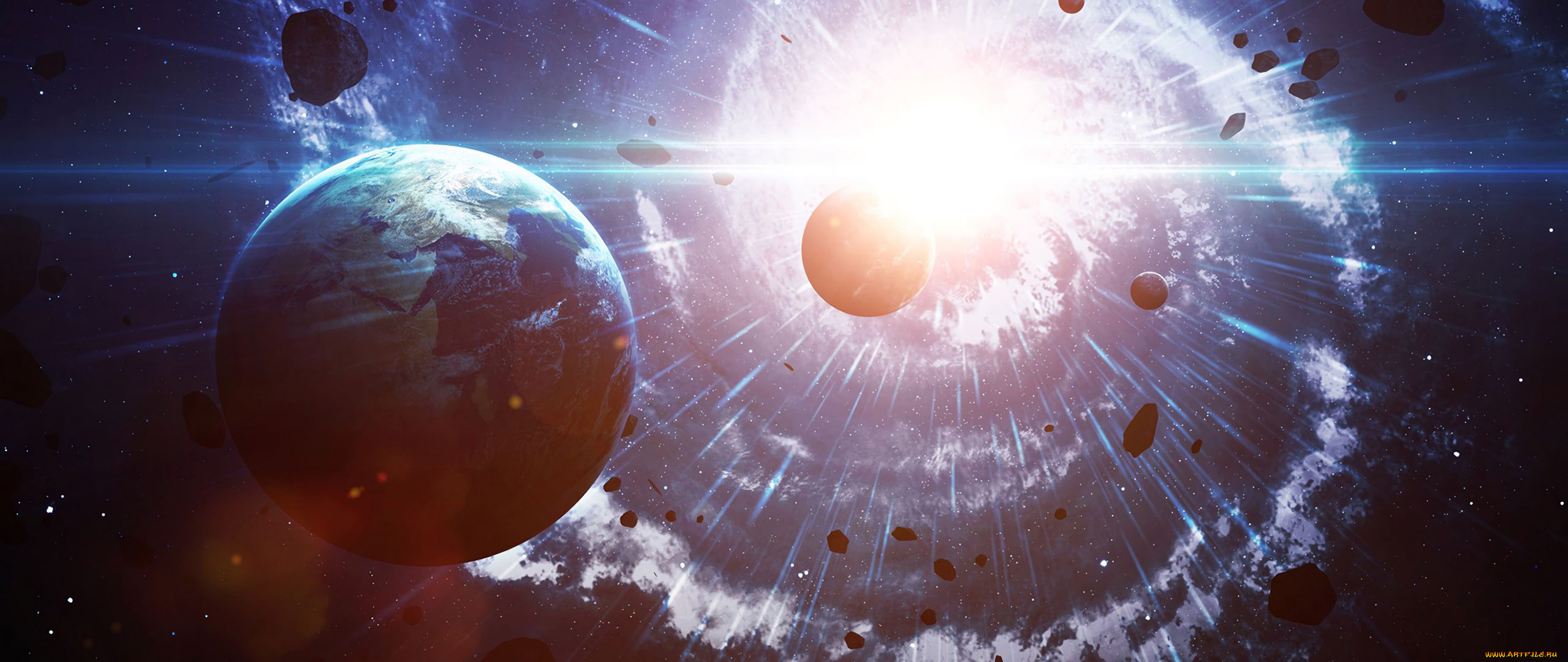 космос, арт, квазары, метеориты, астероиды, небо, звёзды, туманность, свечение, галактика, вселенная, пространство, бесконечность