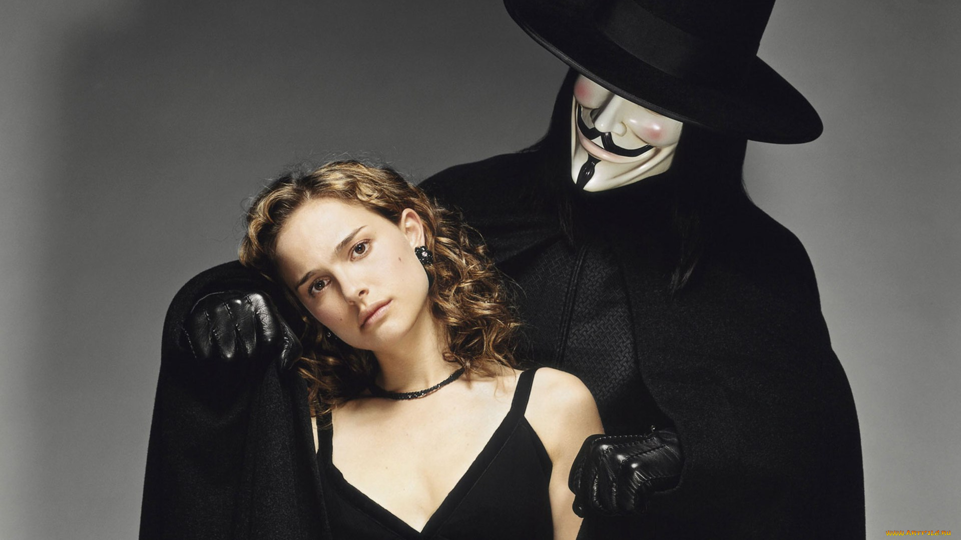 кино, фильмы, v, for, vendetta, девушка, мужчина, маска, плащ