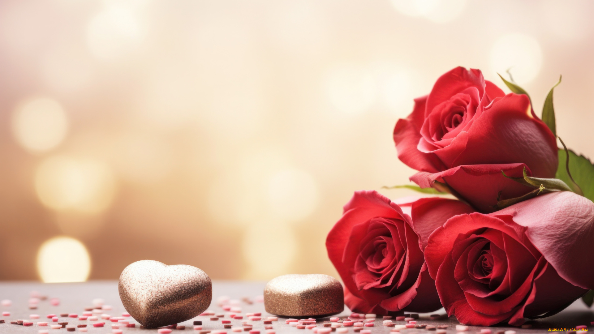 3д, графика, цветы, , flowers, цветы, розы, букет, сердечки, ии-арт, нейросеть