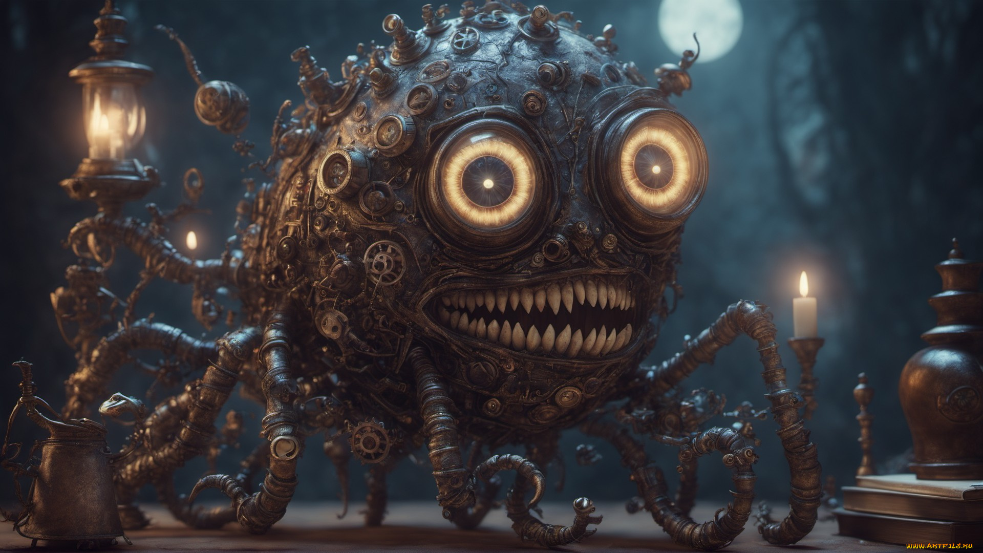 3д, графика, существа, , creatures, нейросети, графика, нейроарт, ai, art, нейронные, сети, рисунки, нейро, искусство, нейрографика, graphics, neuroart, neural, networks, drawings, neuro, neurography, механическое, существо, острые, зубы, фантастика, свеча