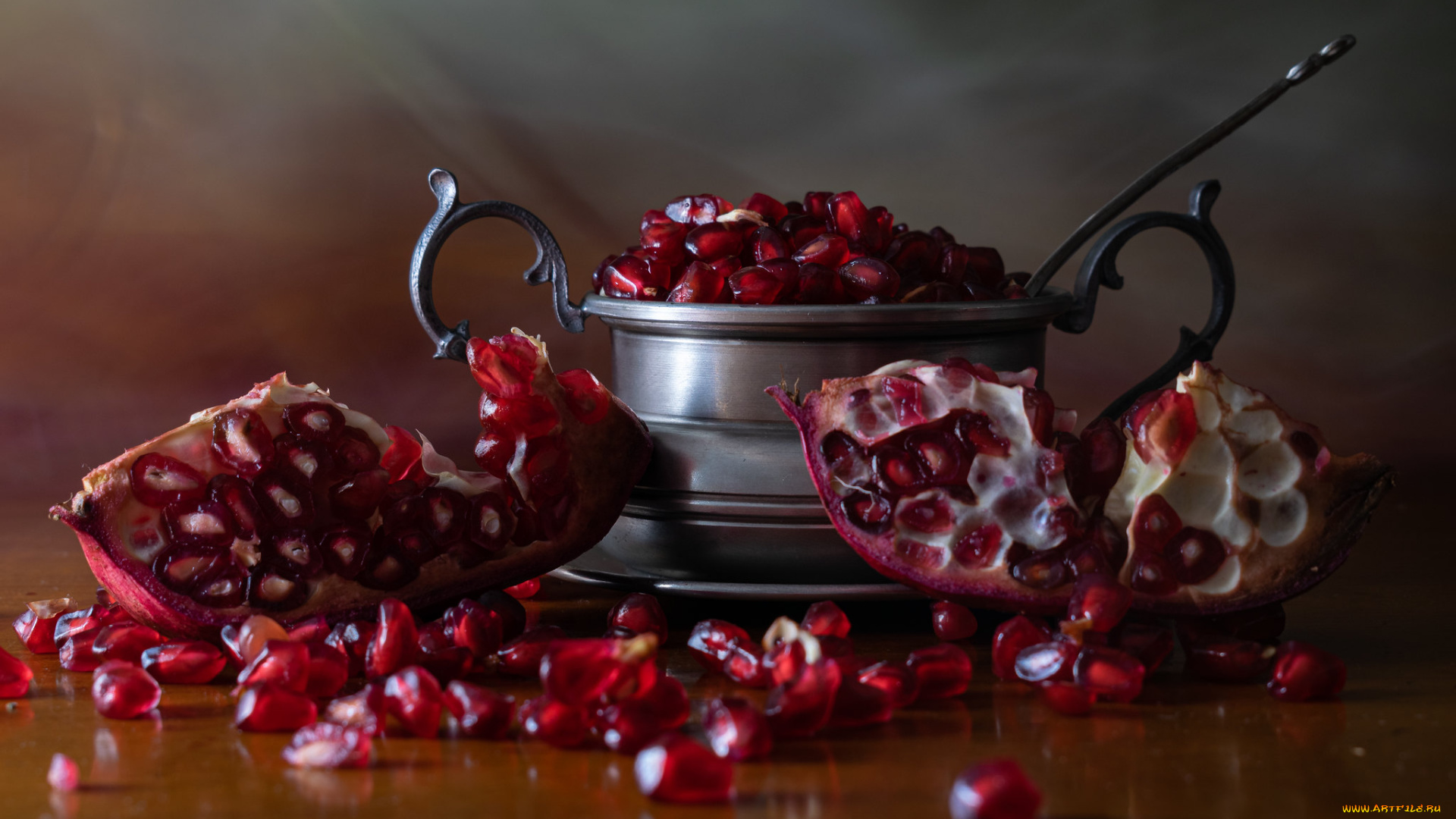еда, гранат, натюрморт, ягоды, фон
