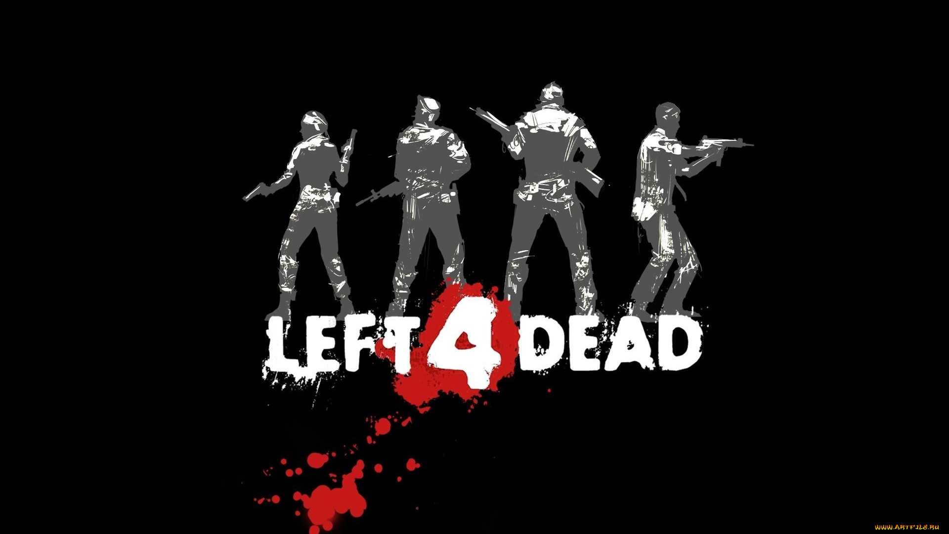 видео, игры, left, 4, dead, люди, оружие, силуэты, название, кровь
