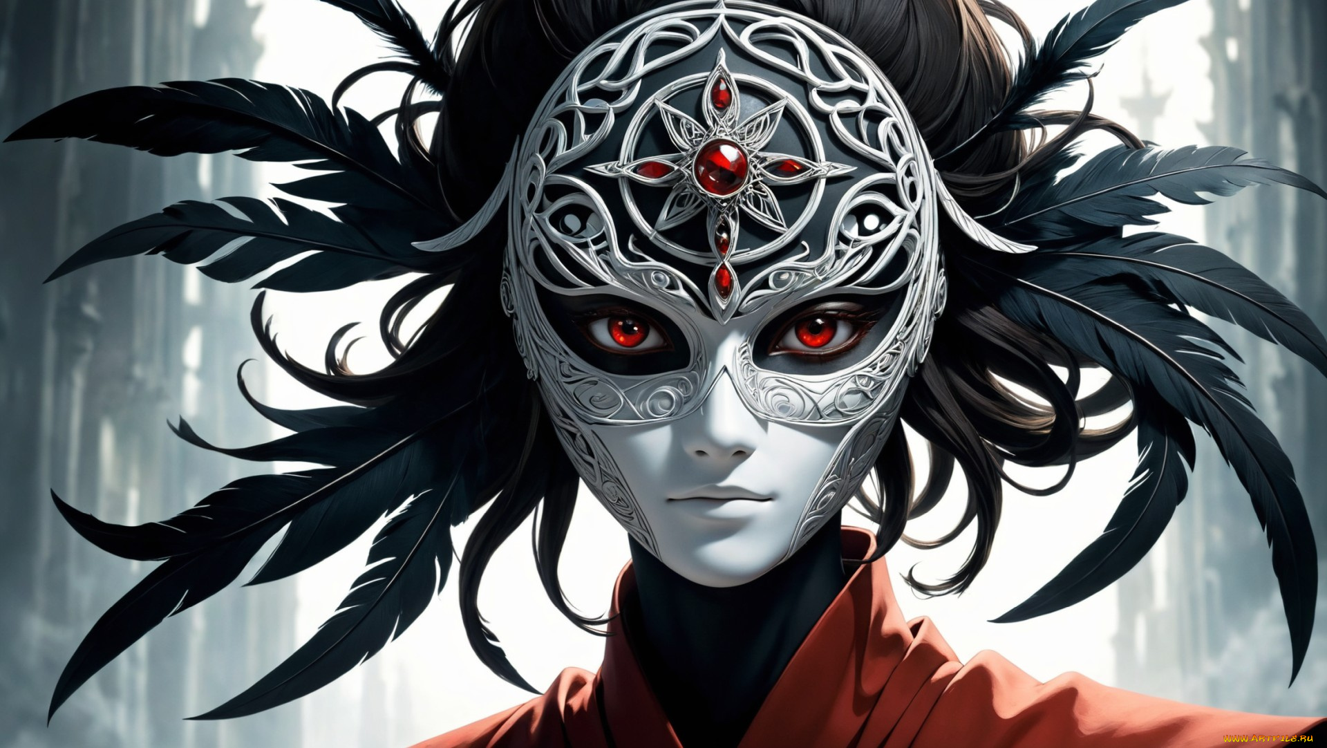 3д, графика, портрет, , portraits, нейросети, графика, нейроарт, ai, art, нейронные, сети, рисунки, нейро, искусство, нейрографика, graphics, neuroart, neural, networks, drawings, neuro, neurography, маска, узор, лицо, перья