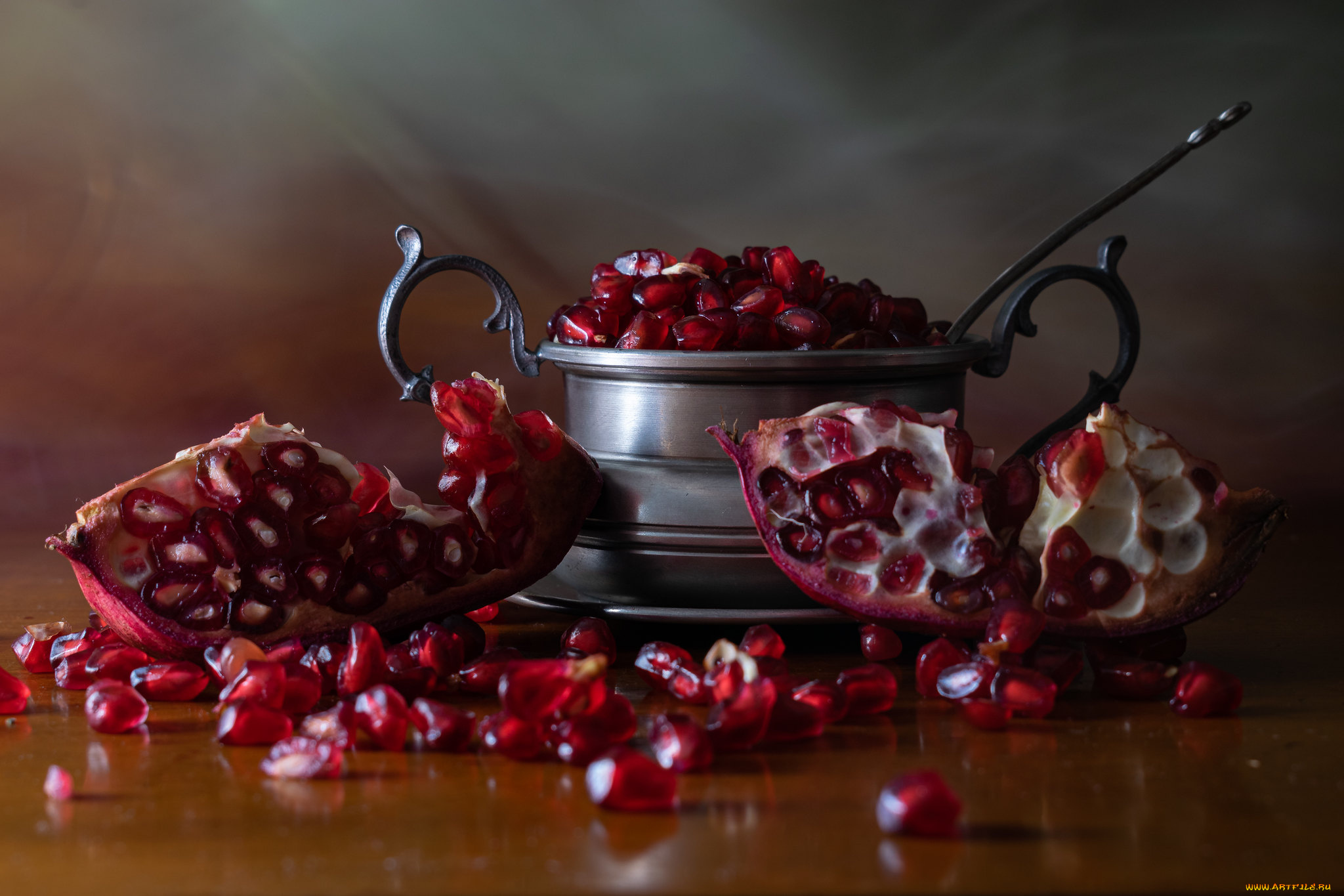 еда, гранат, натюрморт, ягоды, фон