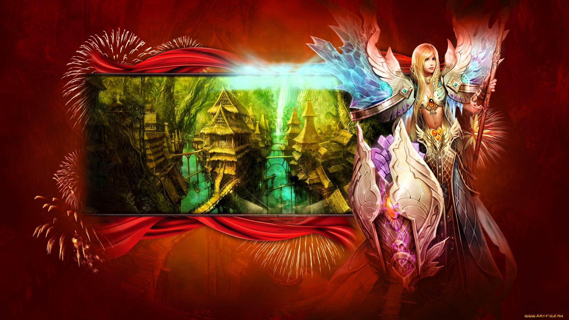 видео, игры, mummy, online, девушка, магия, посох, поселение, дома, озеро